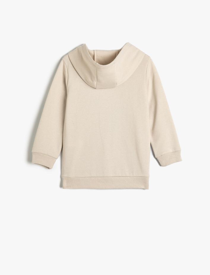 Erkek Çocuk Kapşonlu Sweatshirt Kartal Baskılı Uzun Kollu Şardonlu