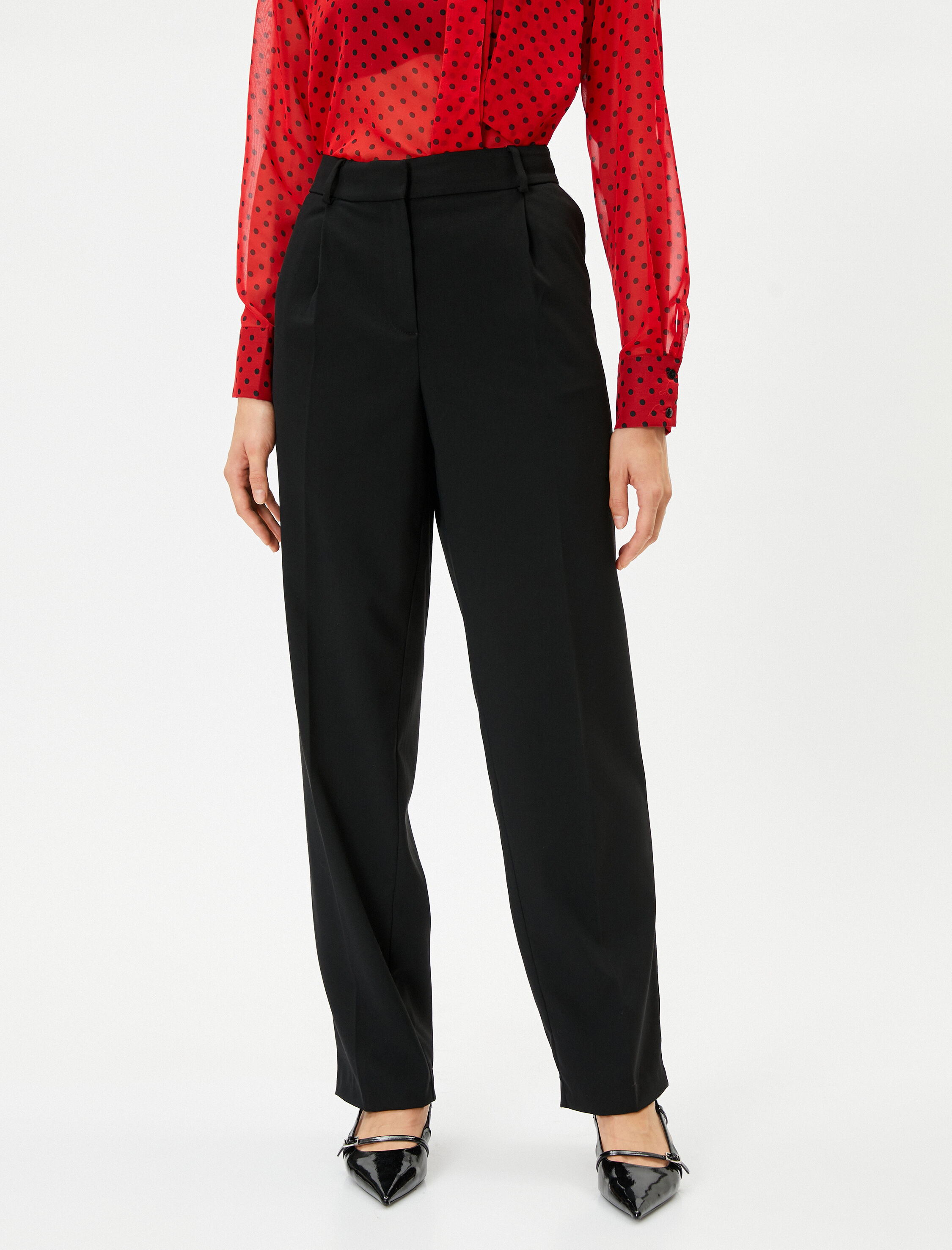   Kumaş Pantolon Düz Paça Yüksek Bel Cepli