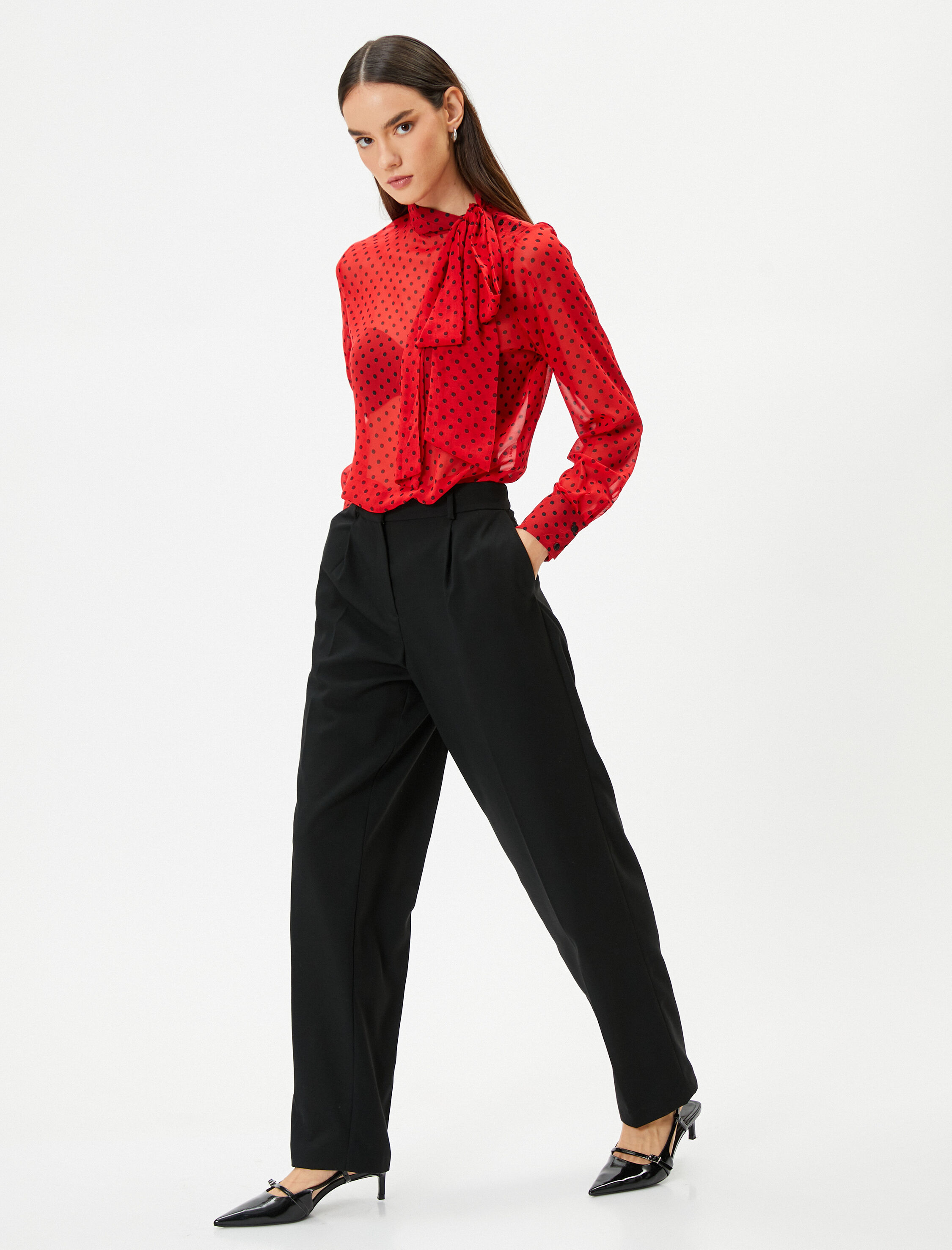   Kumaş Pantolon Düz Paça Yüksek Bel Cepli