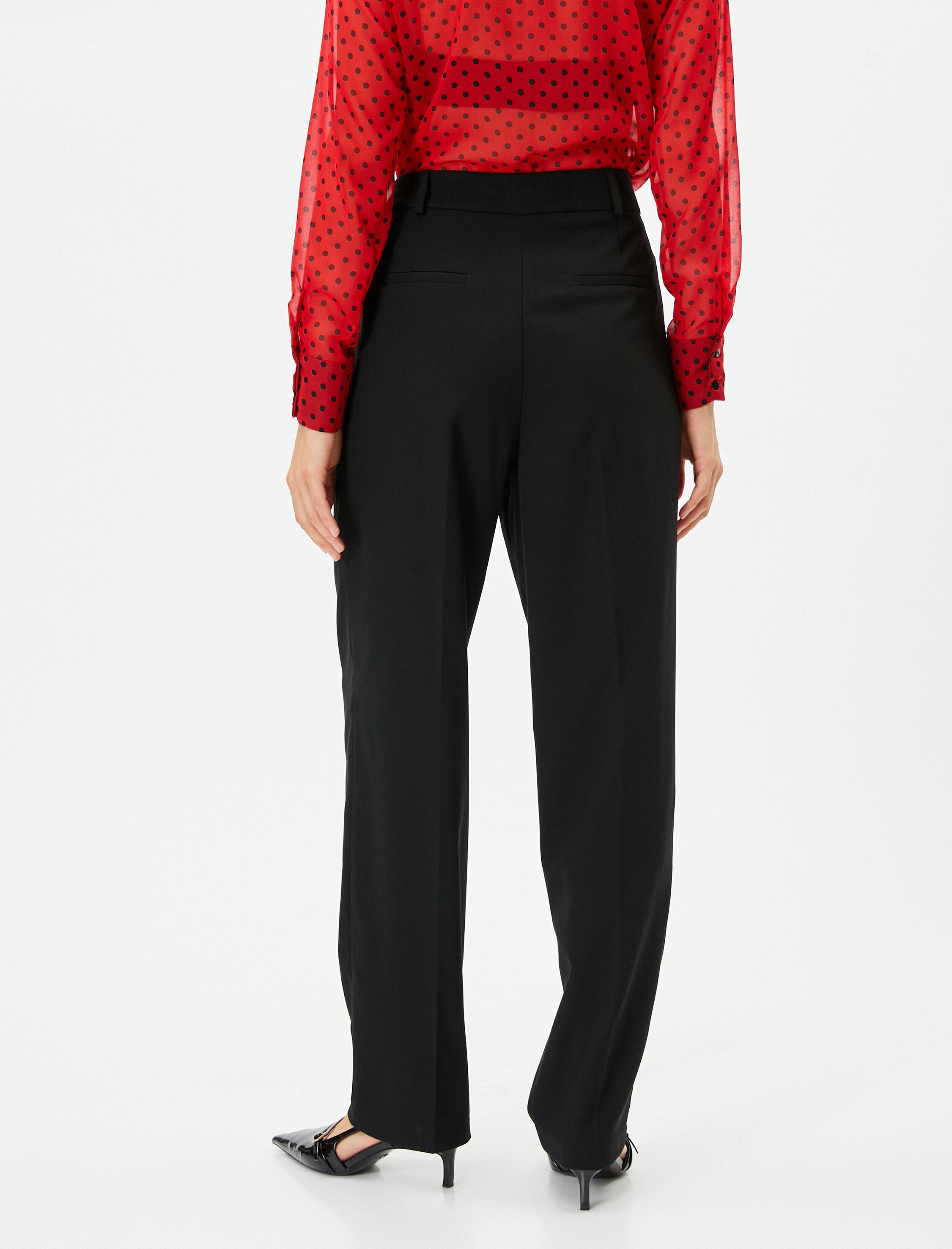   Kumaş Pantolon Düz Paça Yüksek Bel Cepli