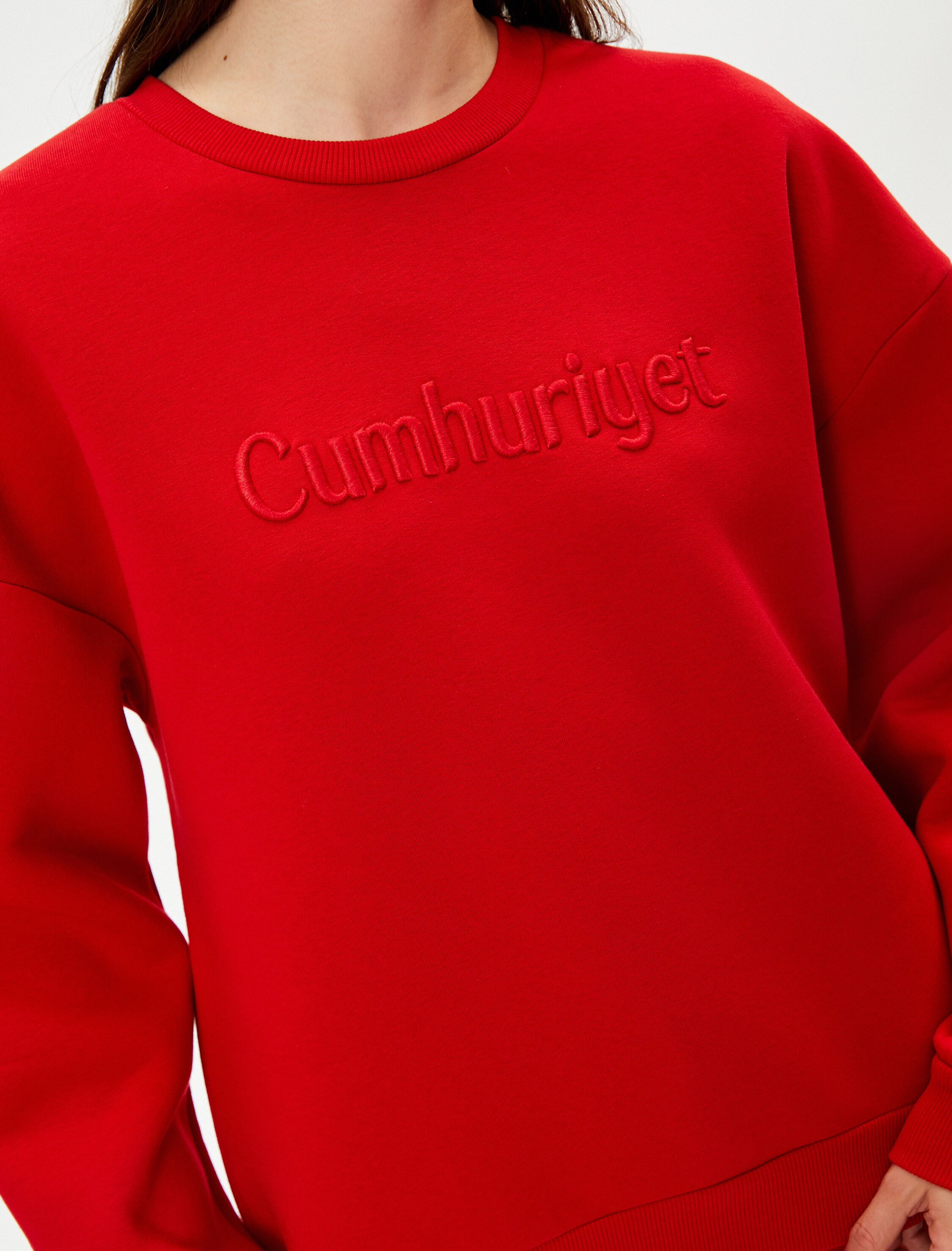   Cumhuriyet Nakışlı Sweatshirt Bisiklet Yaka 100. Yıla Özel