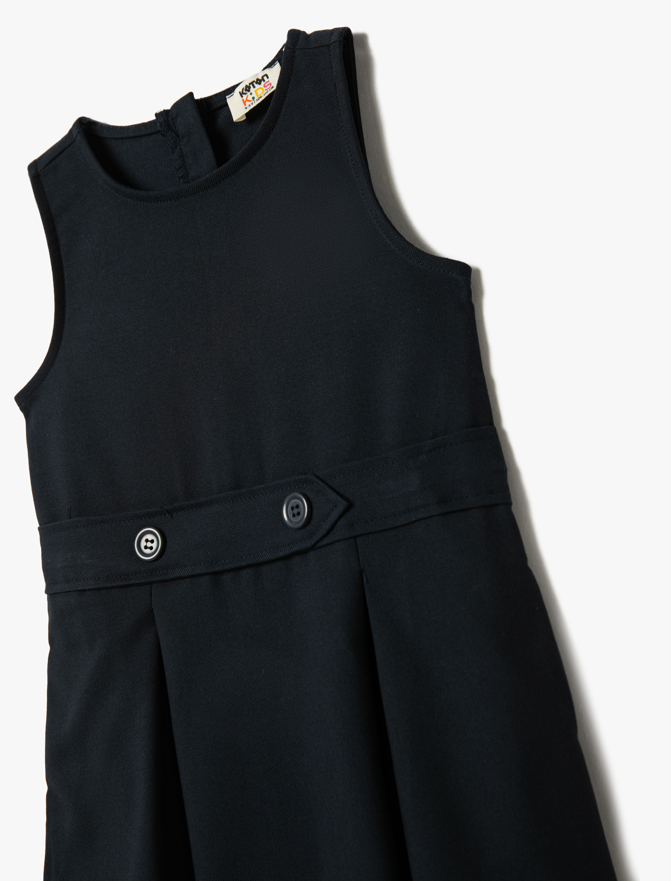 Kız Çocuk Basic Pileli Elbise Düğme Detaylı Kolsuz