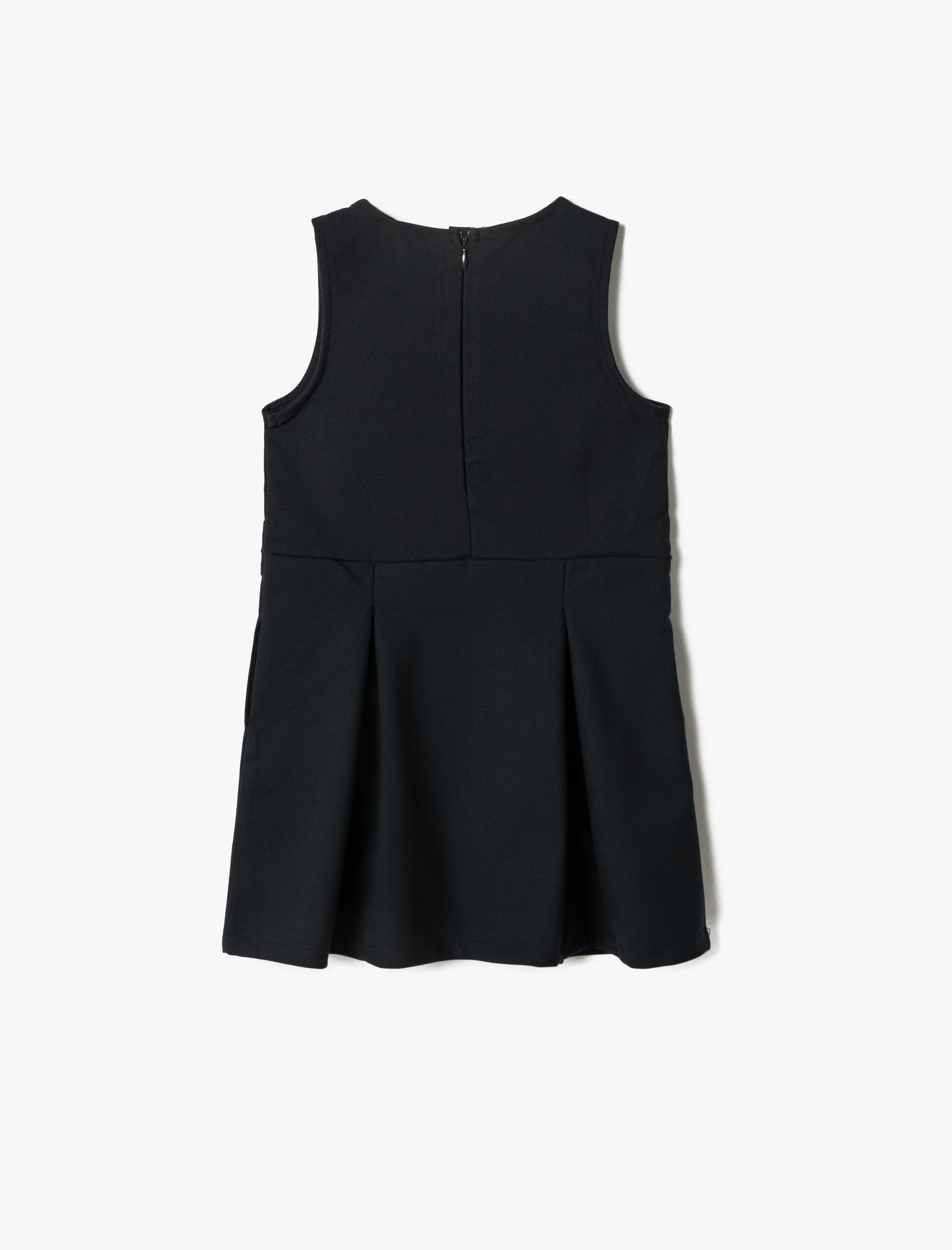 Kız Çocuk Basic Pileli Elbise Düğme Detaylı Kolsuz