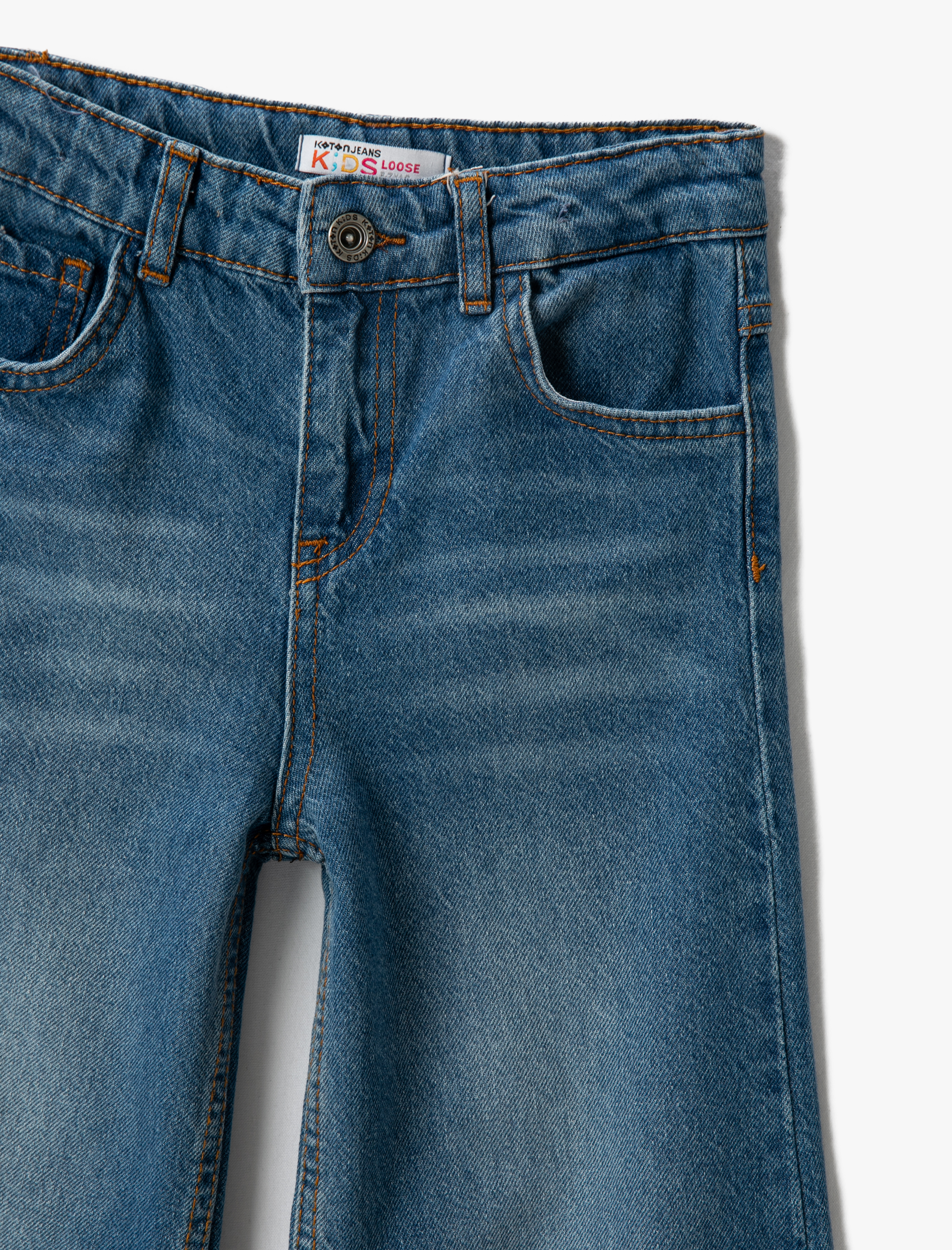 Kız Çocuk Kot Pantolon Geniş Paça Cepli Pamuklu - Wide Leg Jean