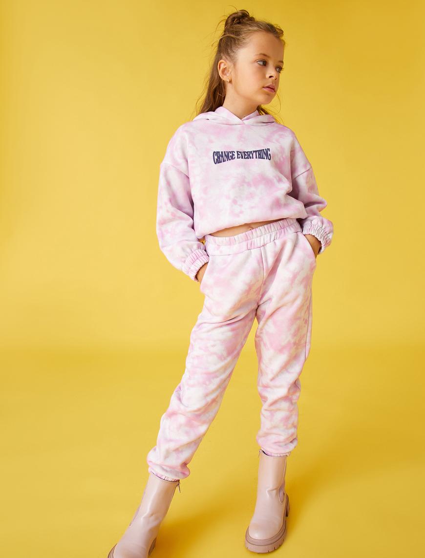  Kız Çocuk Basic Batik Desenli Jogger Eşofman Altı