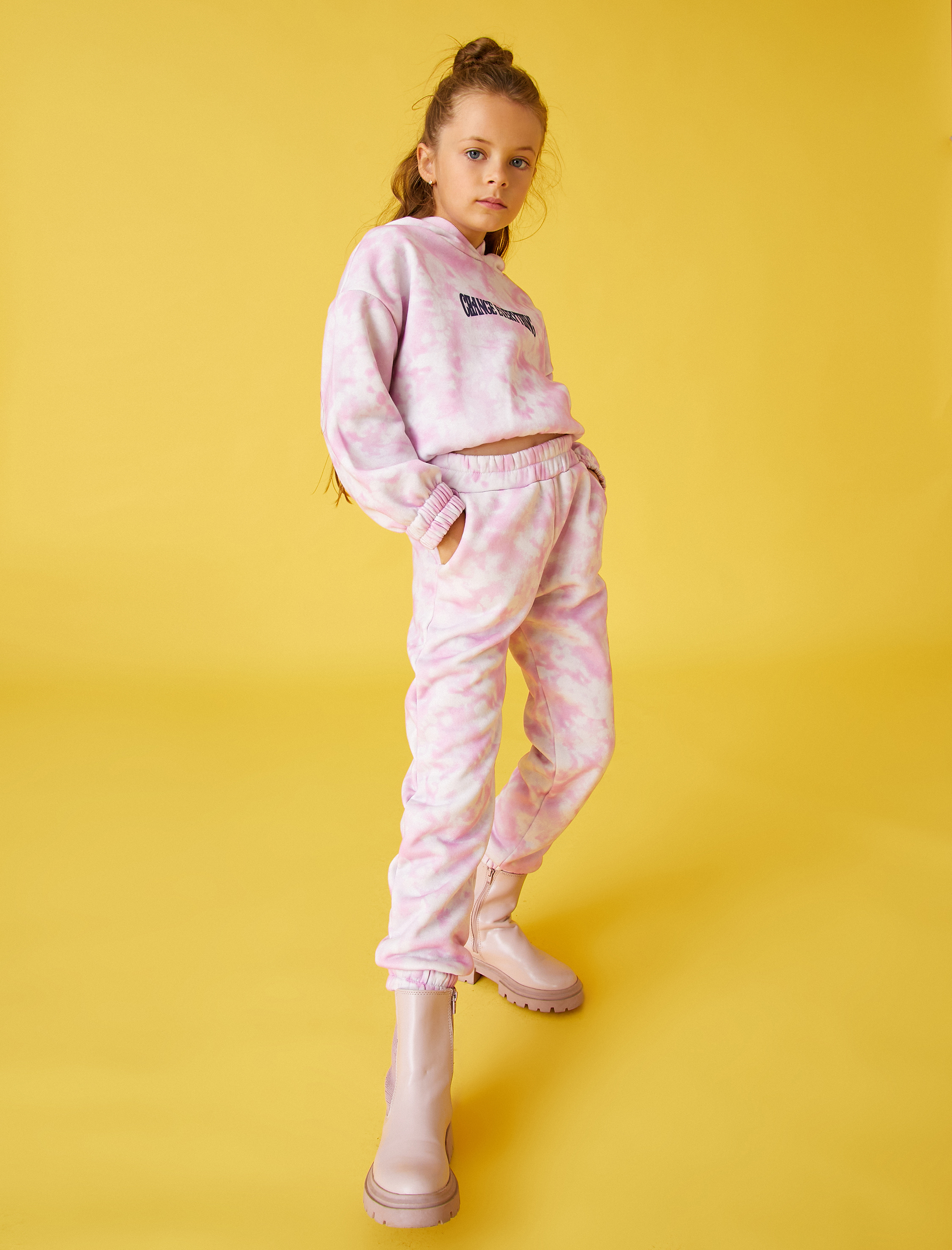  Kız Çocuk Basic Batik Desenli Jogger Eşofman Altı