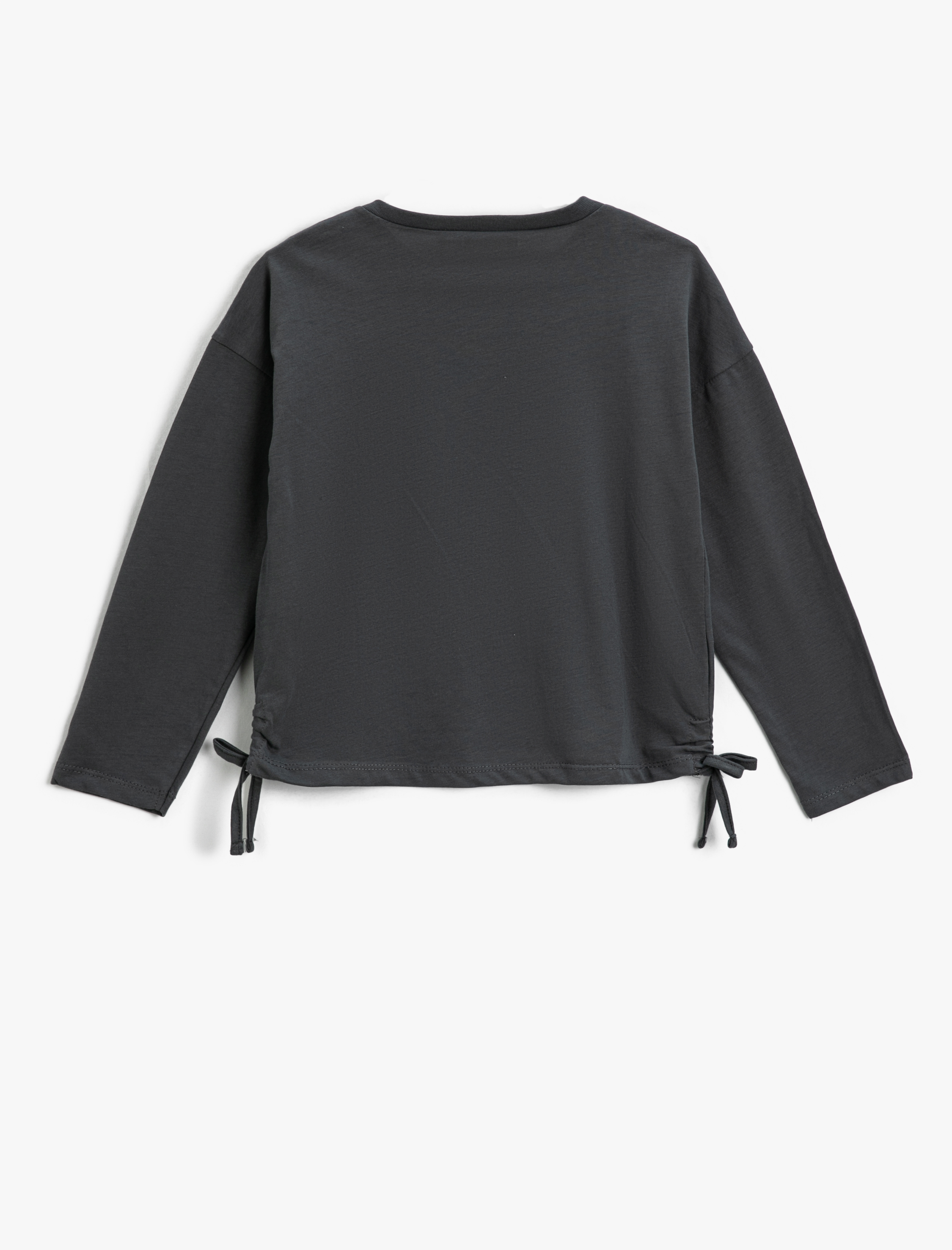  Kız Çocuk Yanları Bağlamalı Baskılı Tişört Uzun Kollu