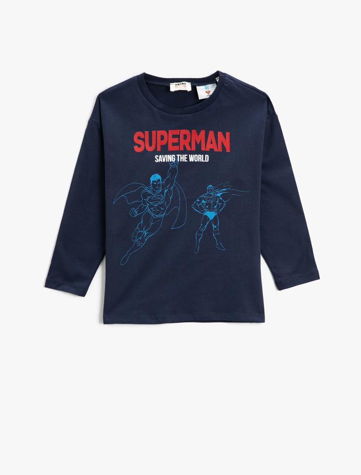 Erkek Çocuk Superman Tişört Lisanslı Baskılı Uzun Kollu