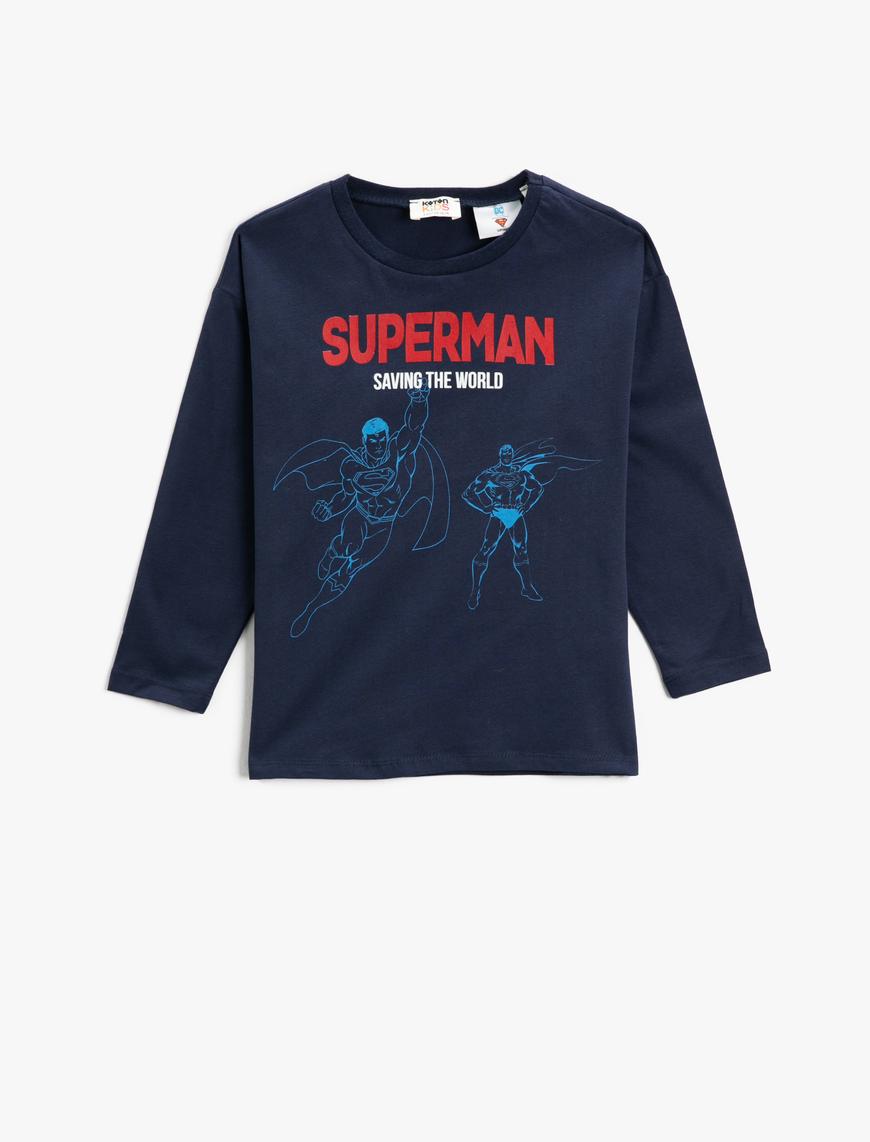  Erkek Çocuk Superman Tişört Lisanslı Baskılı Uzun Kollu