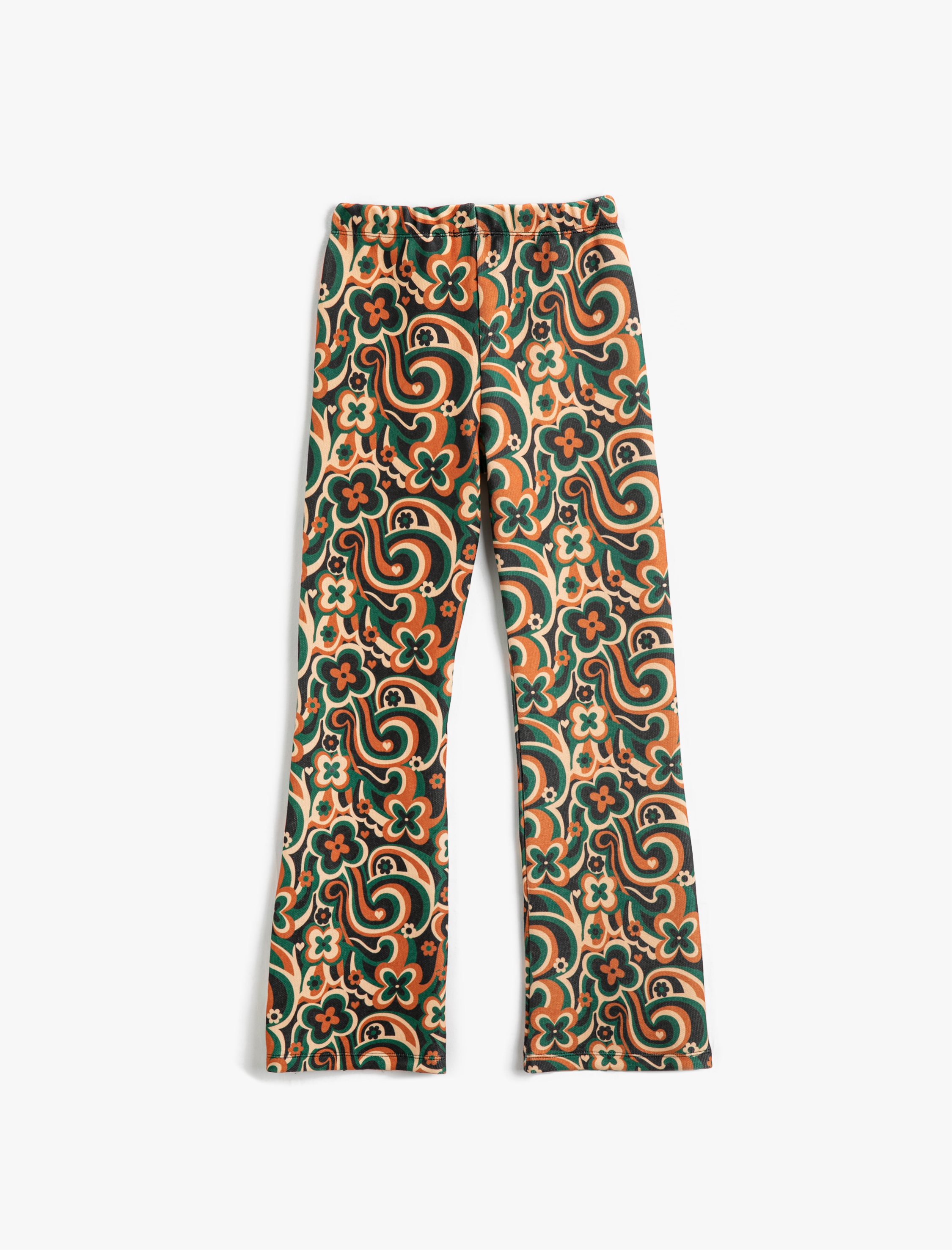  Kız Çocuk İspanyol Paça Çiçekli Pantolon Yırtmaç Detaylı