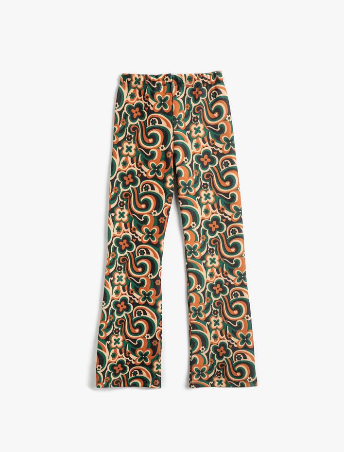 Kız Çocuk İspanyol Paça Çiçekli Pantolon Yırtmaç Detaylı