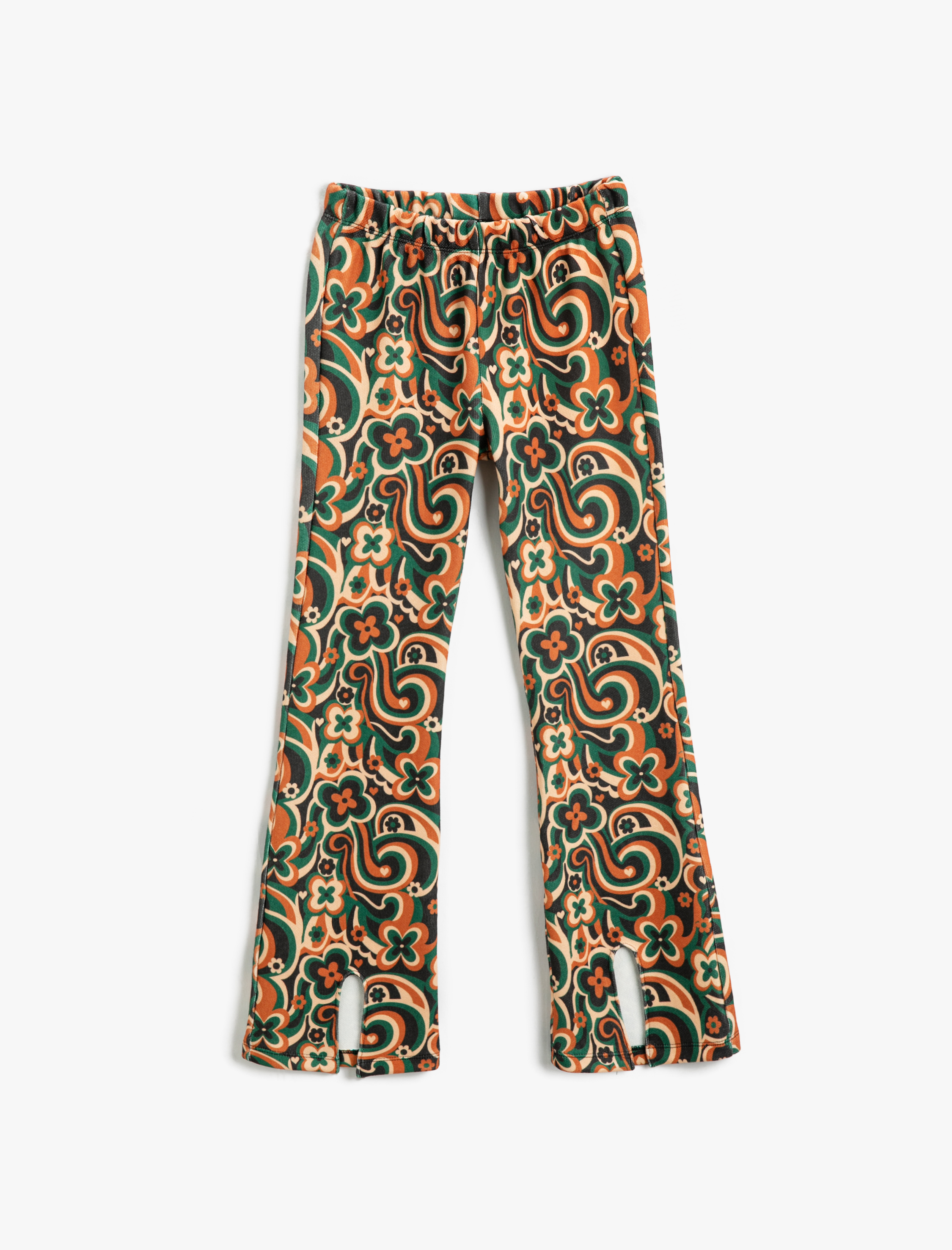  Kız Çocuk İspanyol Paça Çiçekli Pantolon Yırtmaç Detaylı