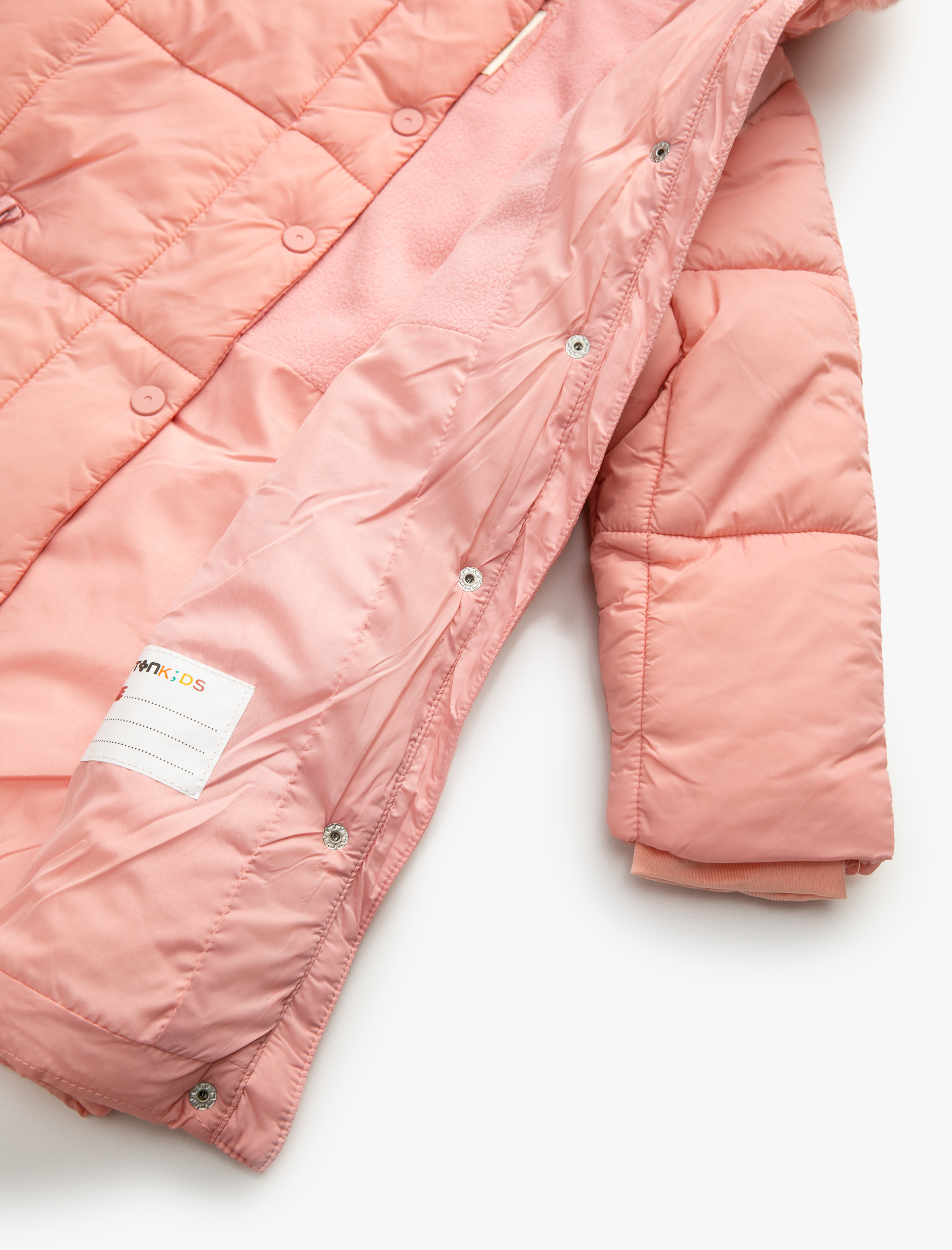  Kız Çocuk Şişme Uzun Mont Kapüşonlu Kapitone İçi Yarım Polar Astarlı