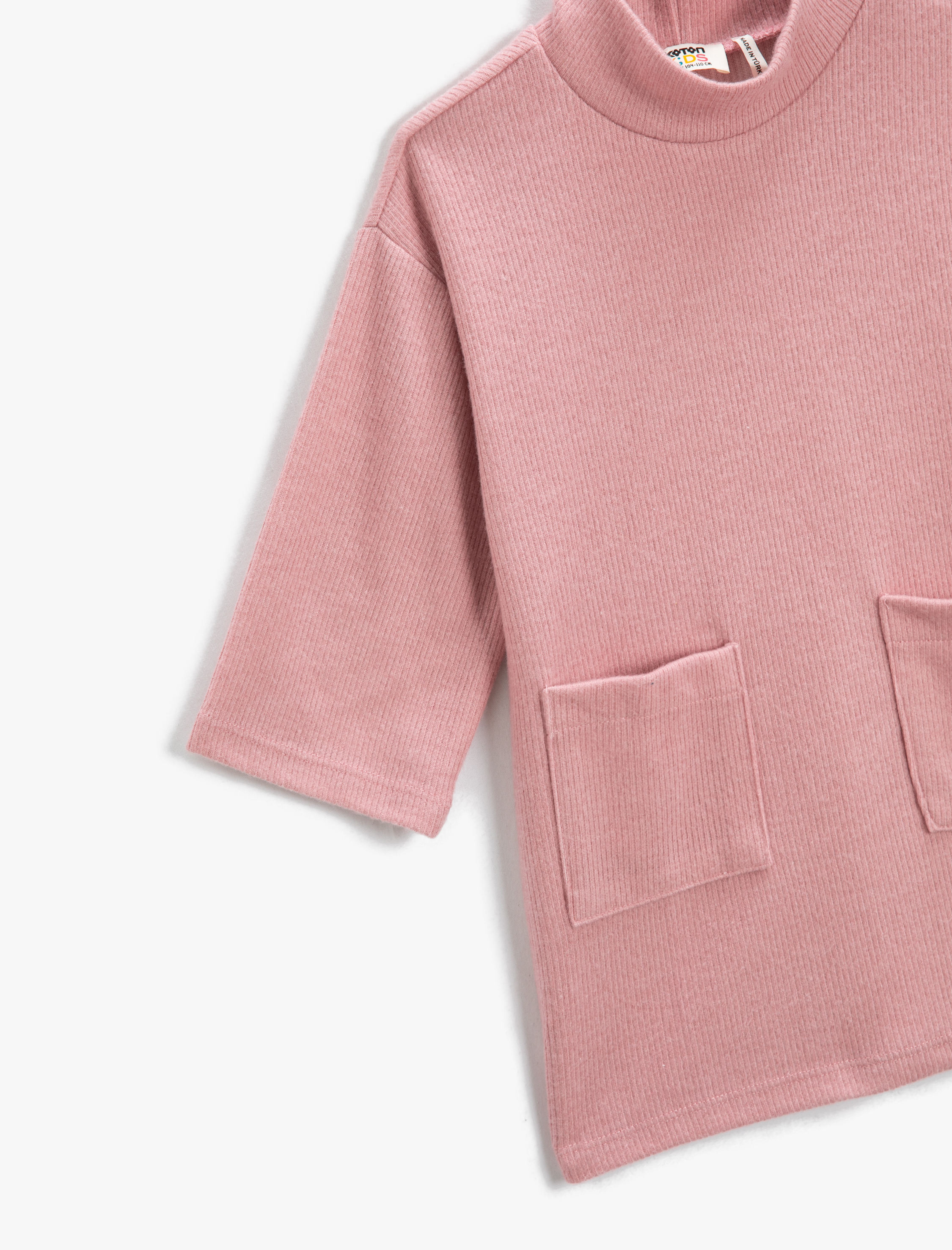  Kız Çocuk Yarım Dik Yaka Yumuşak Dokulu Ribanalı Elbise Cep Detaylı