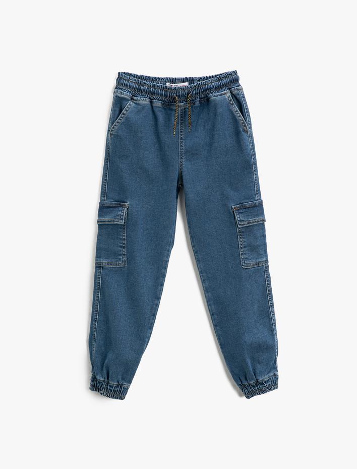Kız Çocuk Kargo Jogger Kot Pantolon Cepli Pamuklu - Jegging Jean