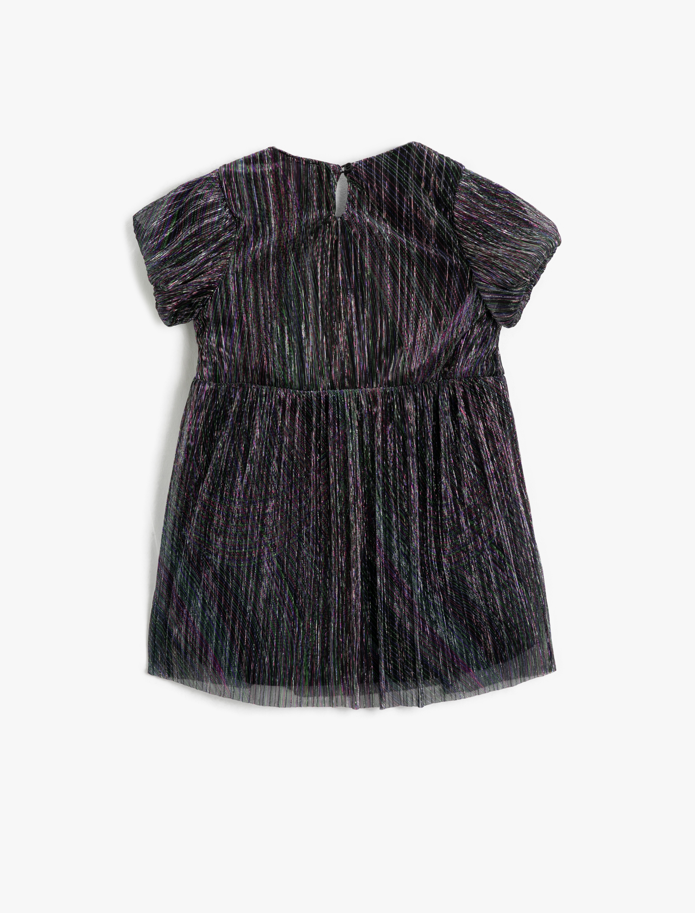  Kız Çocuk Parlak Tüllü Elbise Kısa Balon Kollu Yıldız Pul Payet İşlemeli Astarlı