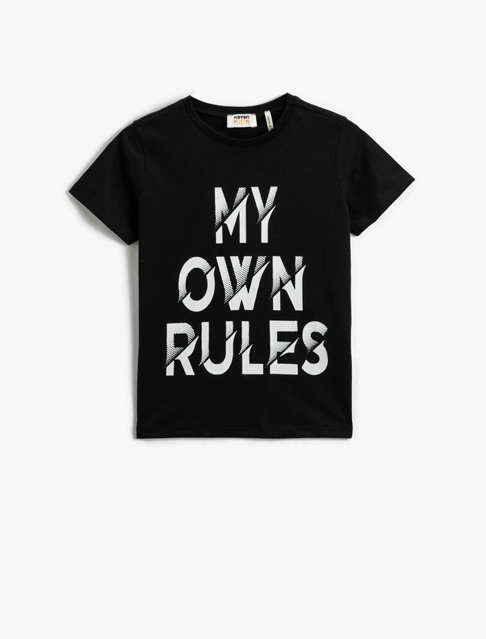 Erkek Çocuk Slogan Temalı Baskılı Kısa Kollu Tişört Pamuklu