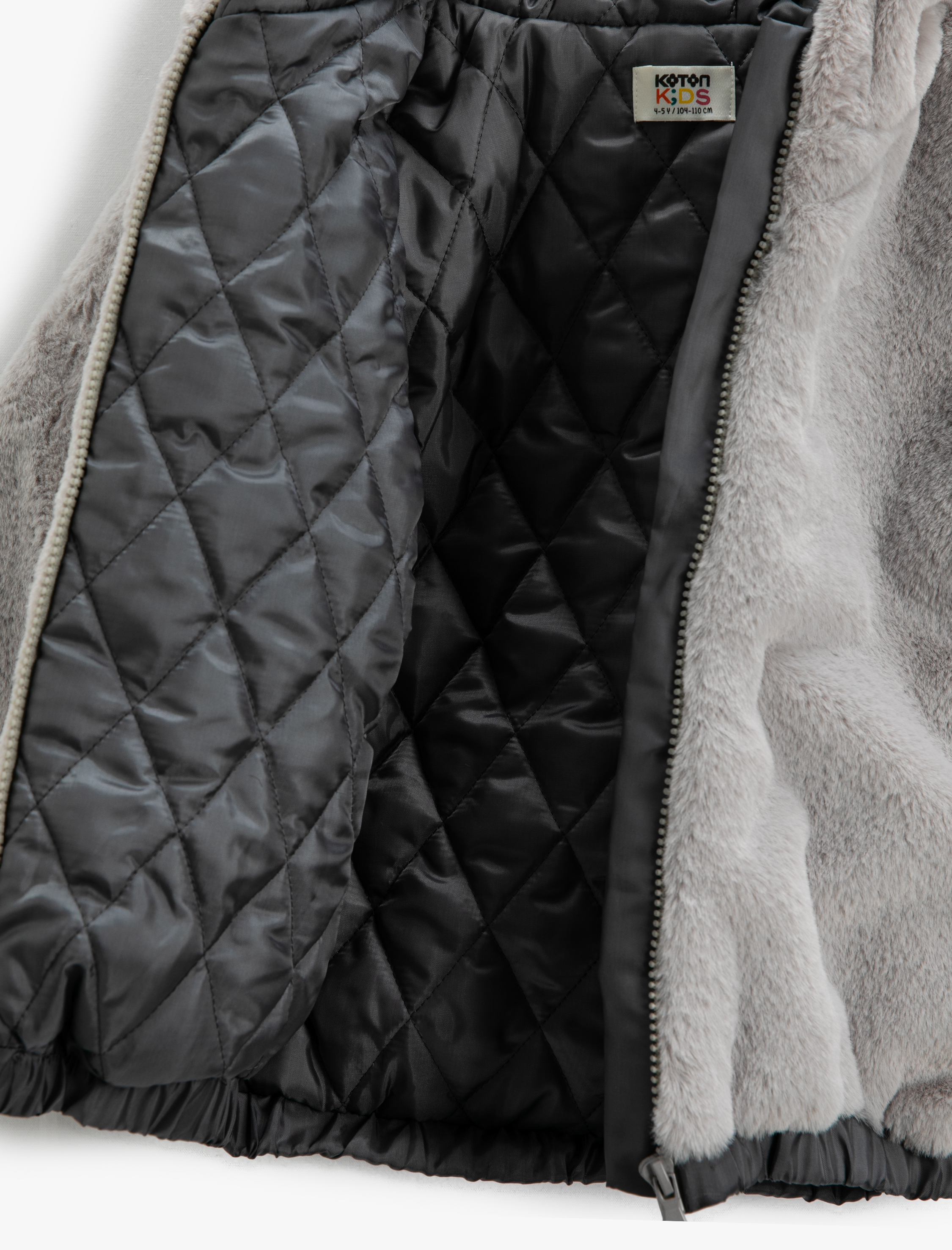  Kız Çocuk Peluş Kapüşonlu Bomber Ceket Cepli Manşetleri ve Beli Lastikli