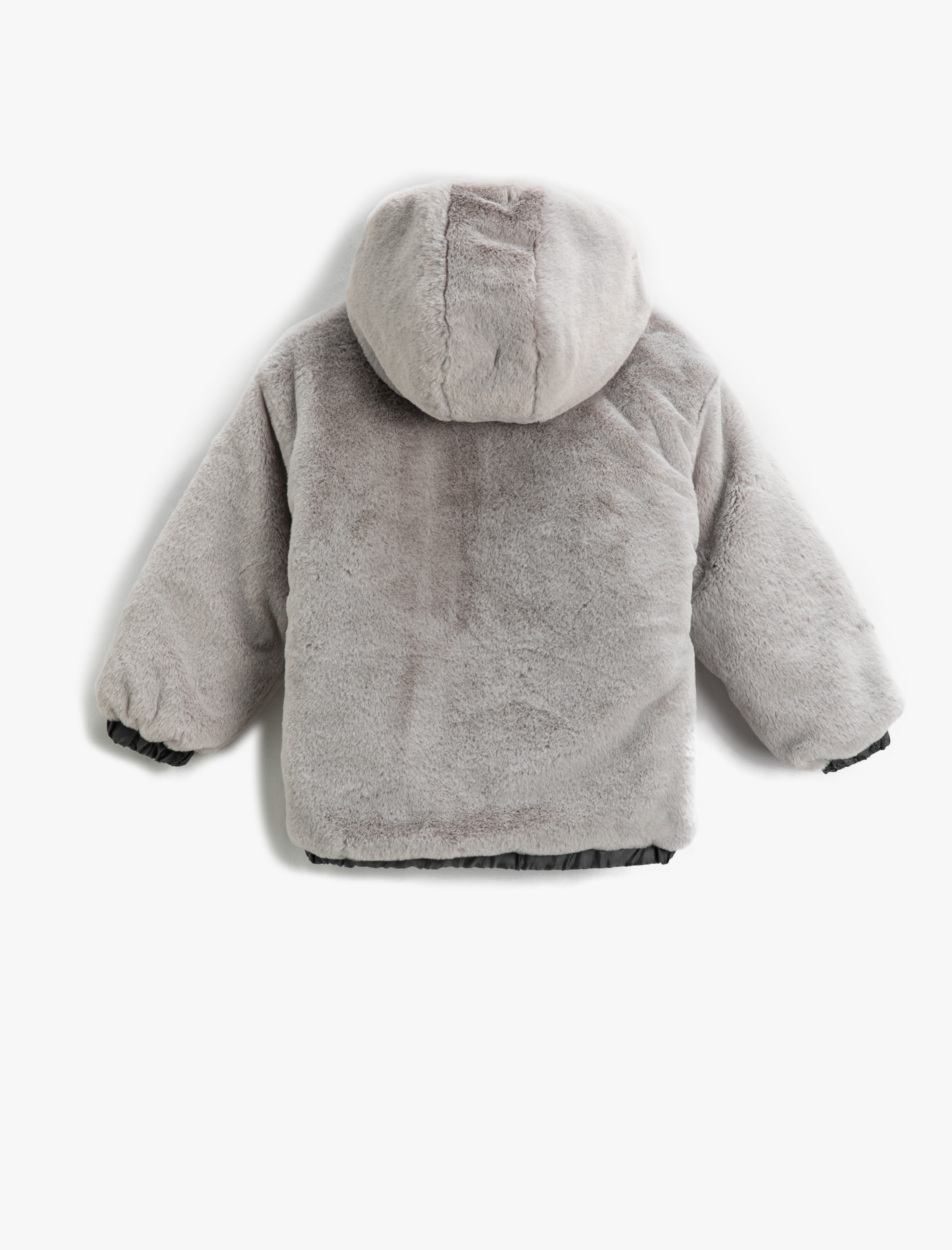  Kız Çocuk Peluş Kapüşonlu Bomber Ceket Cepli Manşetleri ve Beli Lastikli