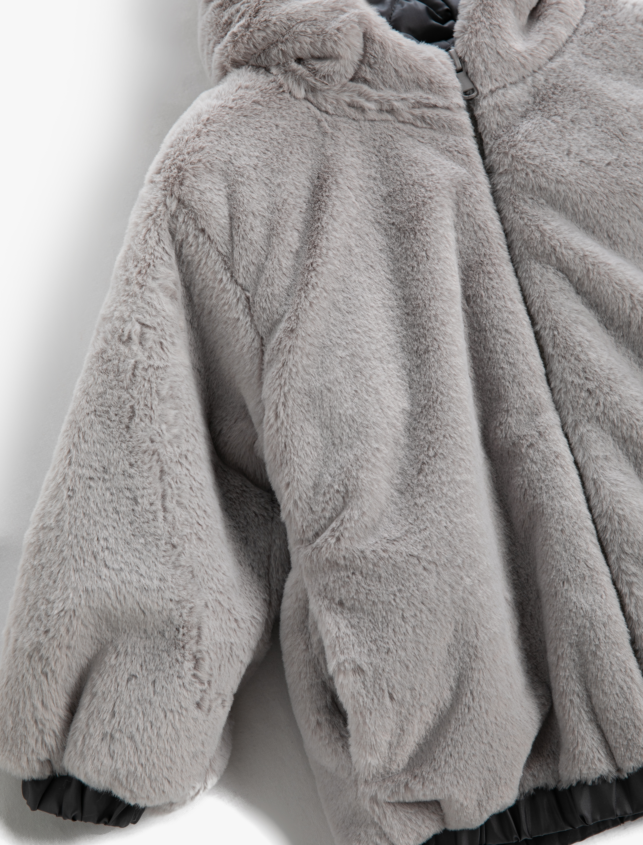  Kız Çocuk Peluş Kapüşonlu Bomber Ceket Cepli Manşetleri ve Beli Lastikli