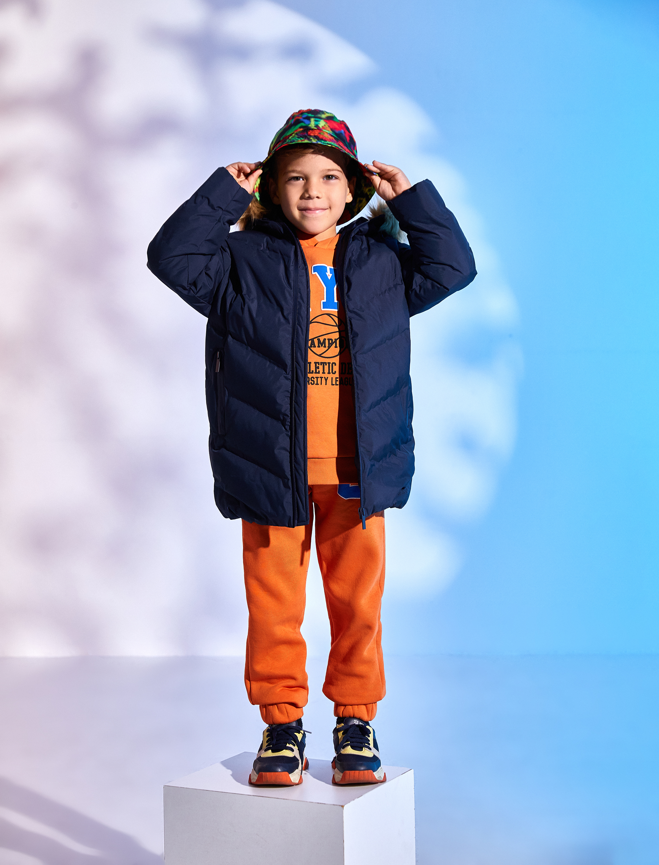  Erkek Çocuk Uzun Şişme Mont Suni Kürk Detaylı Kapşonlu Fermuarlı Cepli