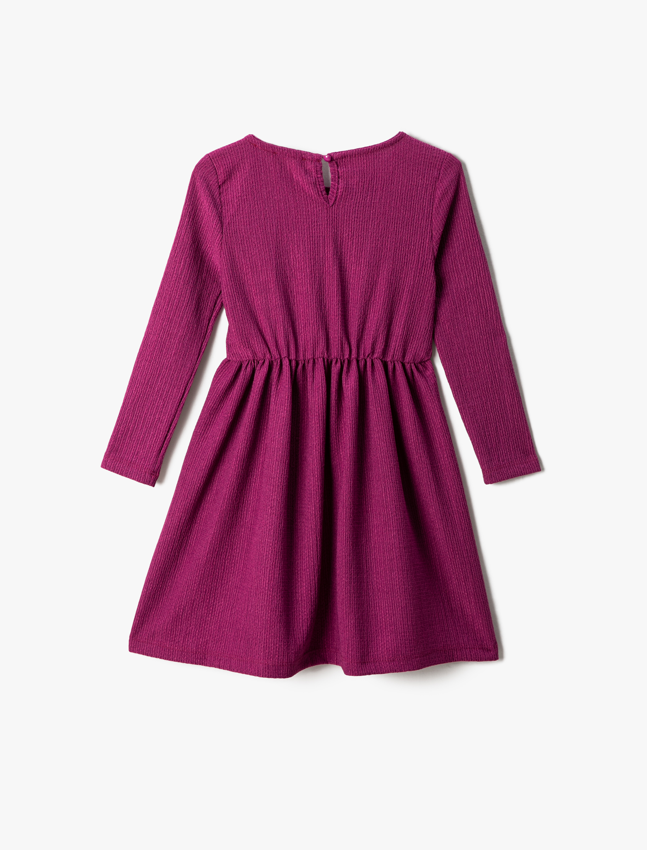  Kız Çocuk Elbise Midi Uzun Kollu Yuvarlak Yaka Beli Lastikli