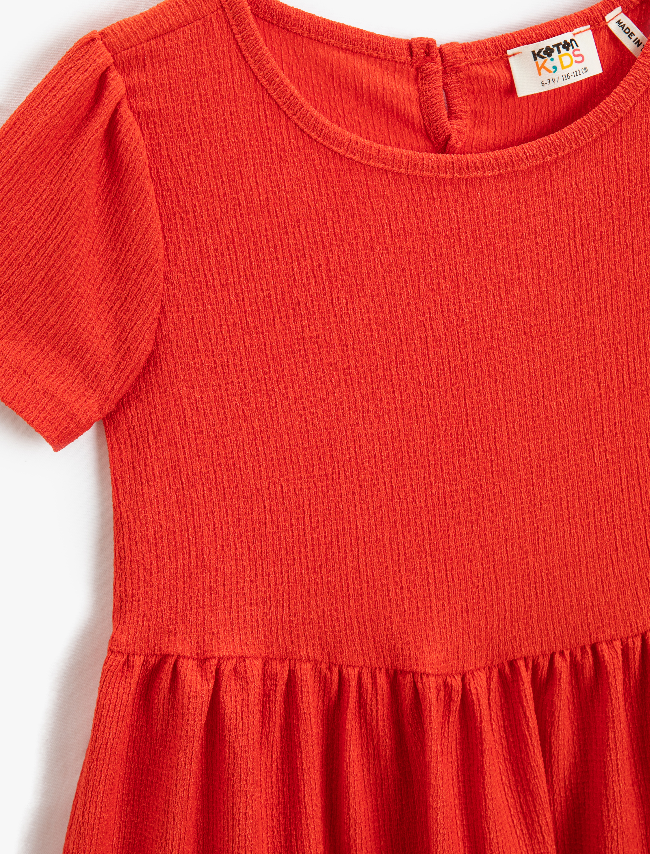  Kız Çocuk Elbise Basic Midi Kısa Kollu Yuvarlak Yaka Katlı