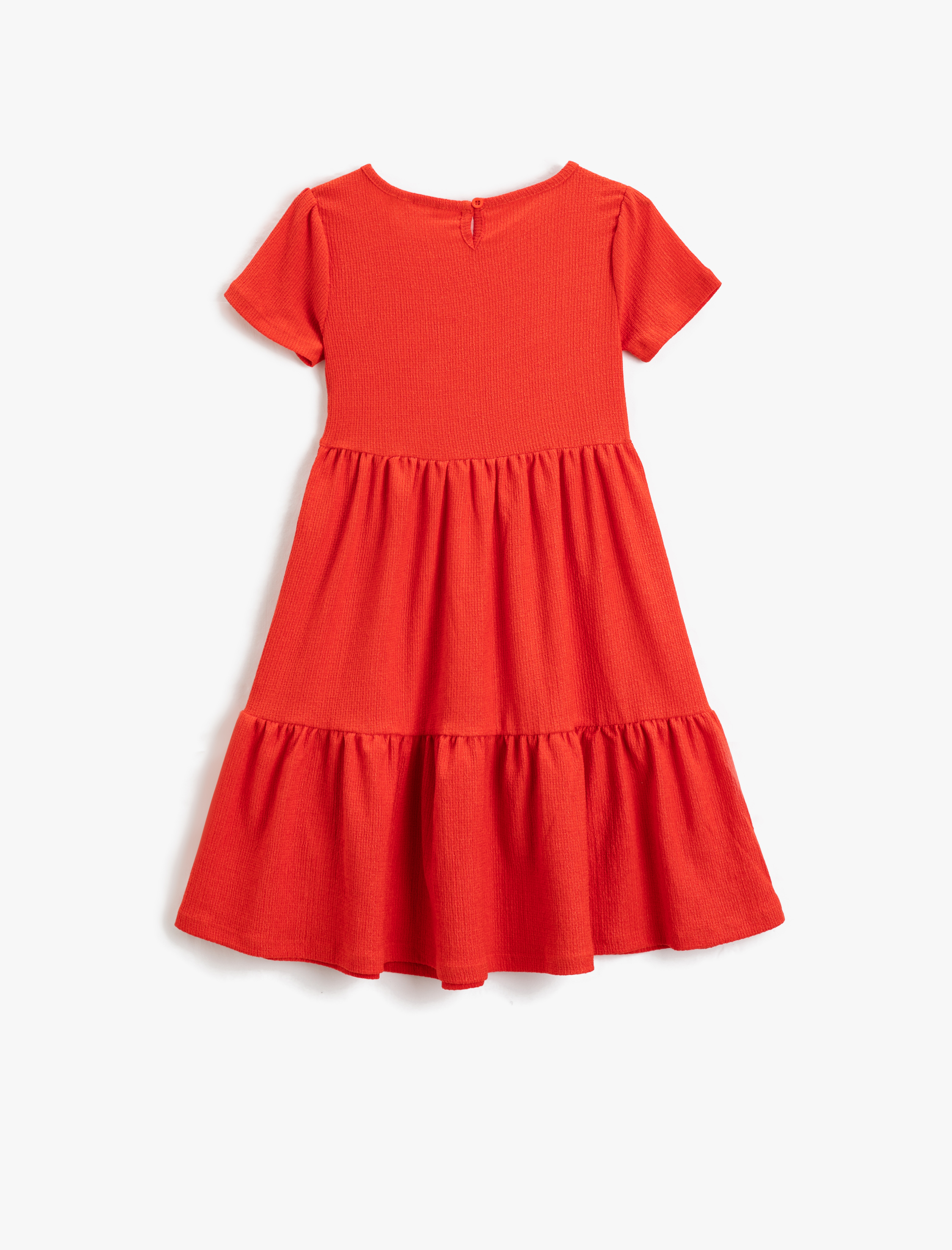  Kız Çocuk Elbise Basic Midi Kısa Kollu Yuvarlak Yaka Katlı