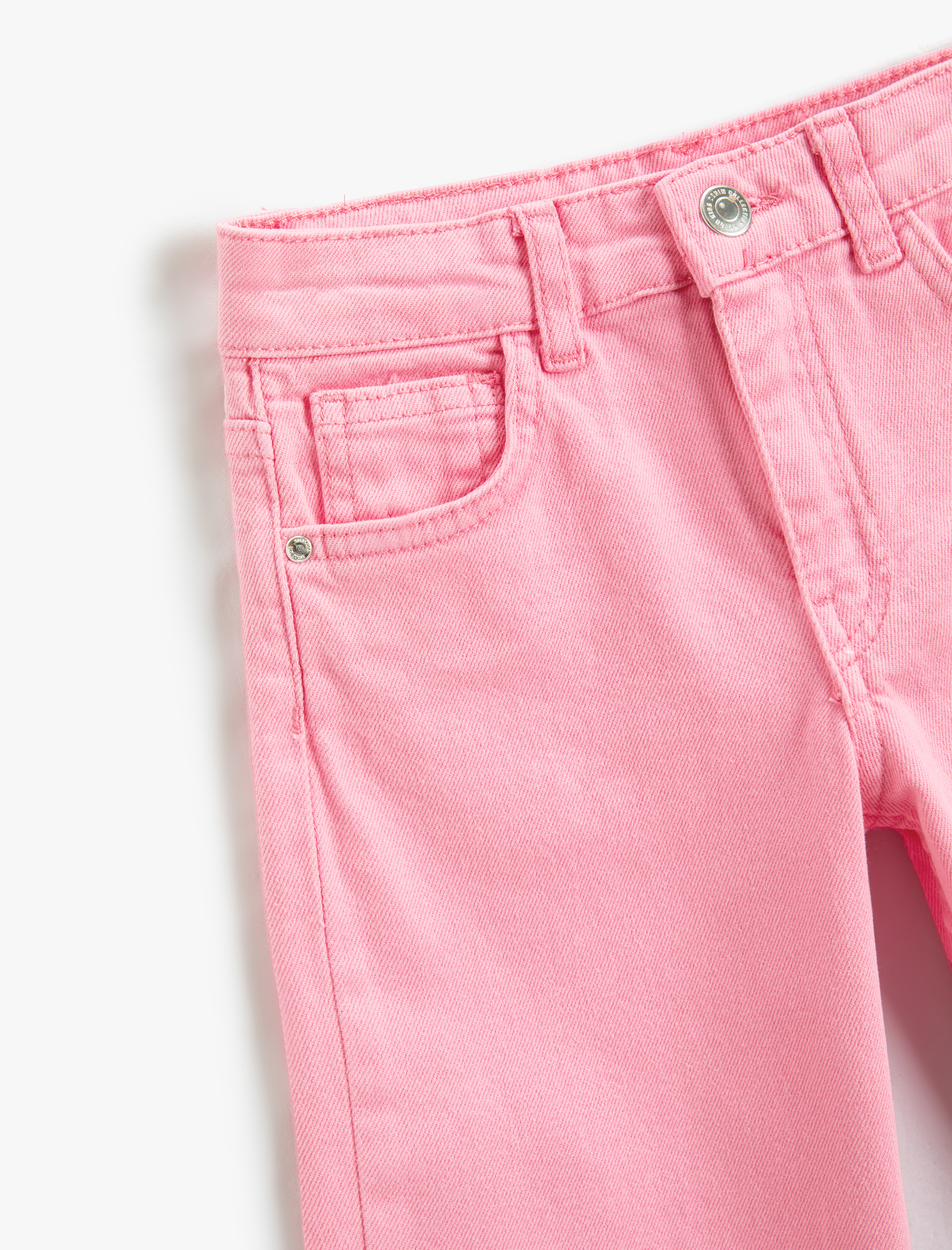  Kız Çocuk Düz Paça Cepli Rahat Kesim Kot Pantolon -  Straight Jean Beli Ayarlanabilir Lastikli