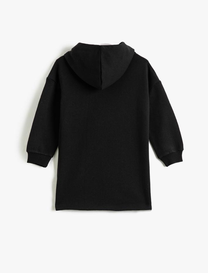 Kız Çocuk Elbise Ayıcık Baskılı Kapüşonlu Uzun Kollu