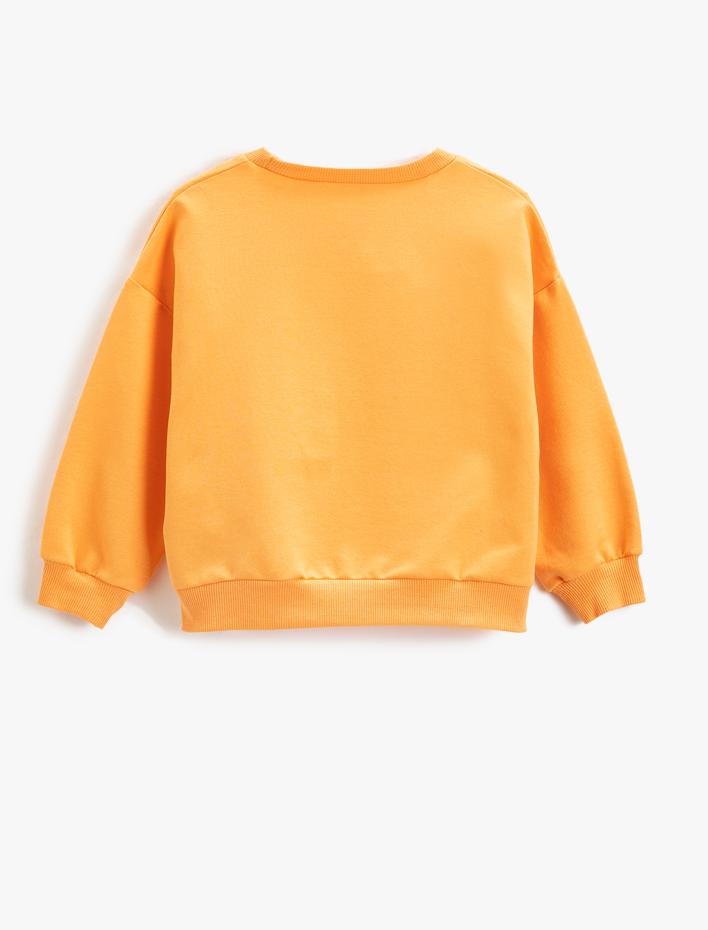 Kız Çocuk Basic Sweatshirt Baskılı Detaylı Uzun Kollu Bisiklet Yaka