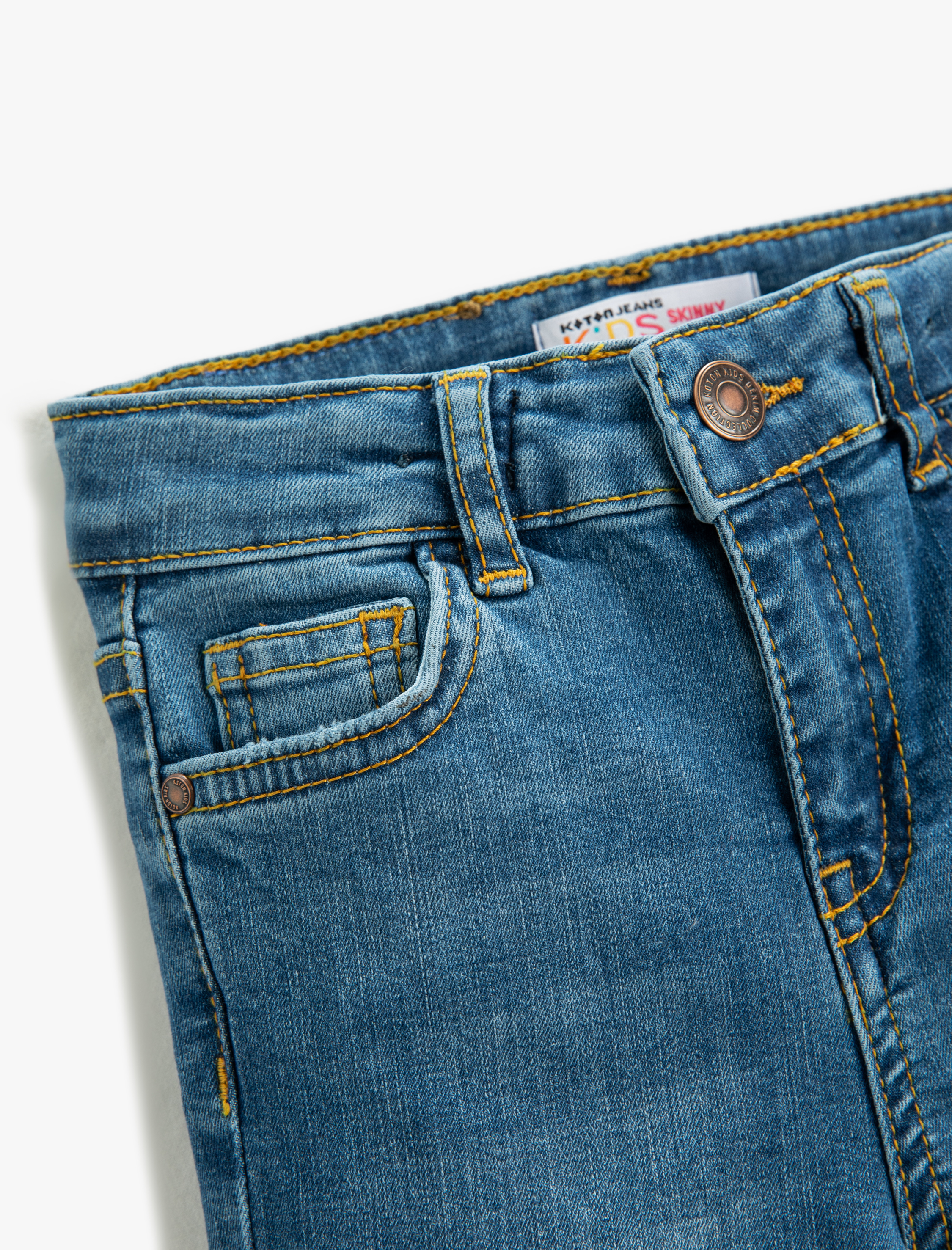 Kız Çocuk Dar Paça Kot Pantolon - Skinny Jean Beli Ayarlanabilir Lastikli
