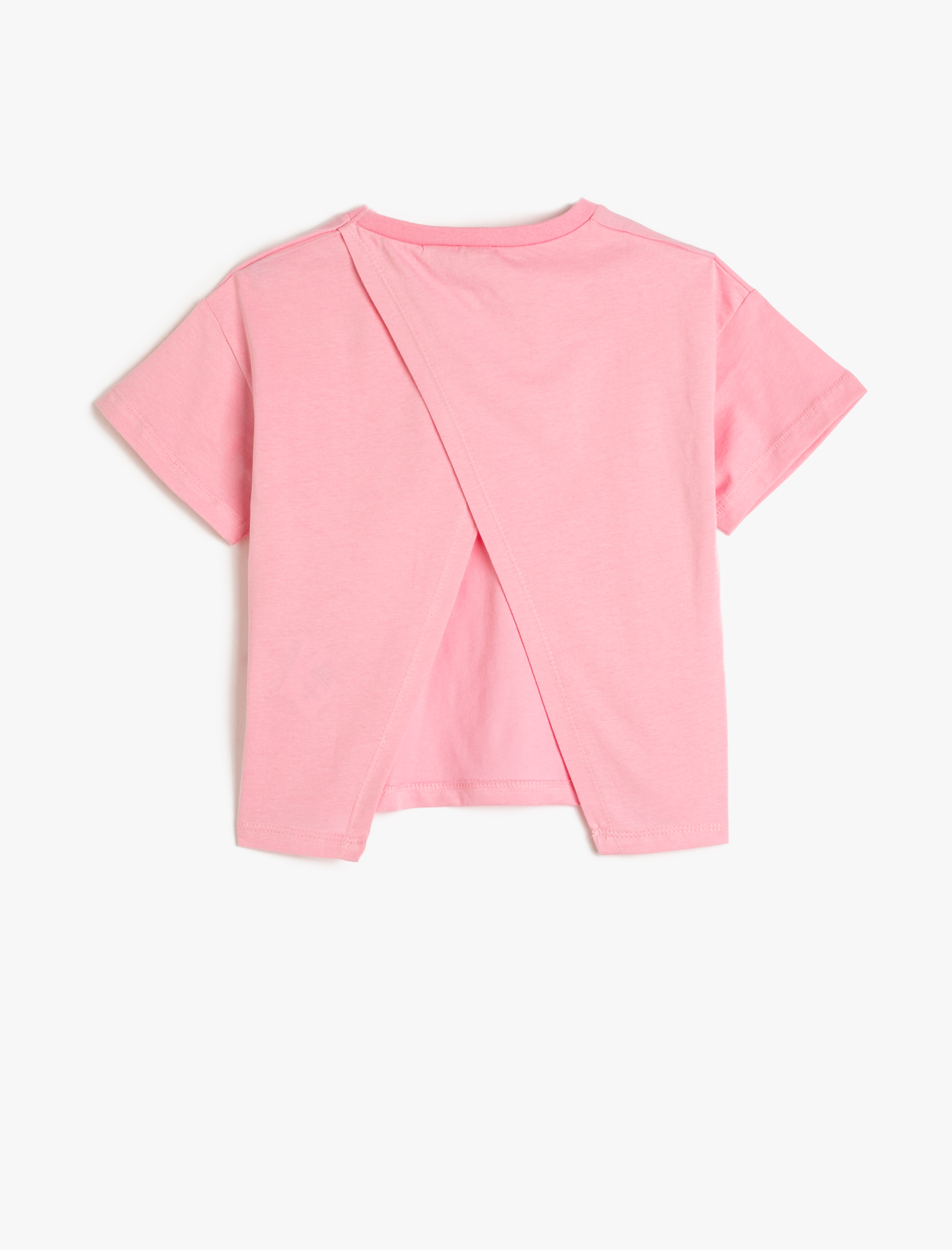  Kız Çocuk Arkası Pencere Detaylı Basic Tişört Kısa Kollu Bisiklet Yaka Pamuklu