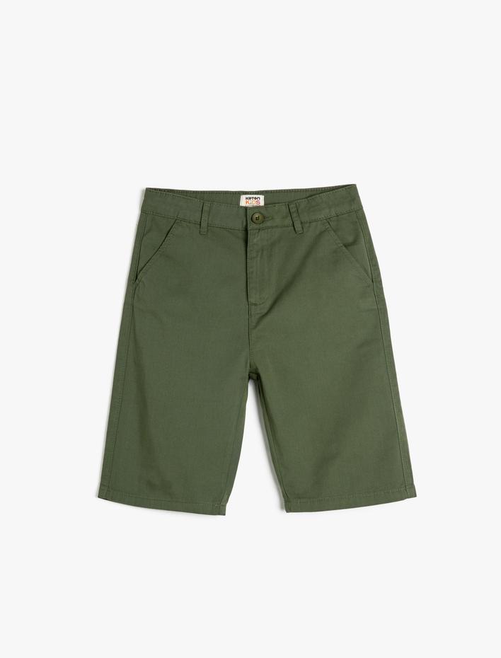 Erkek Çocuk Bermuda Şort Basic Chino Cepli Pamuklu Beli Ayarlanabilir Lastikli