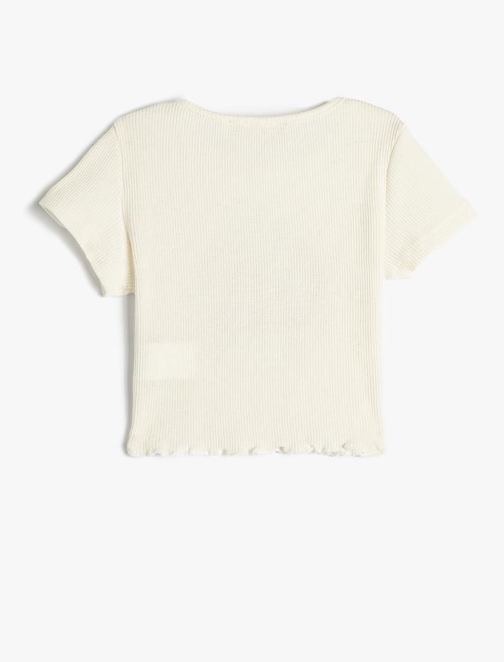 Kız Çocuk Tişört Kısa Kollu Bisiklet Yaka Baskılı Fitilli