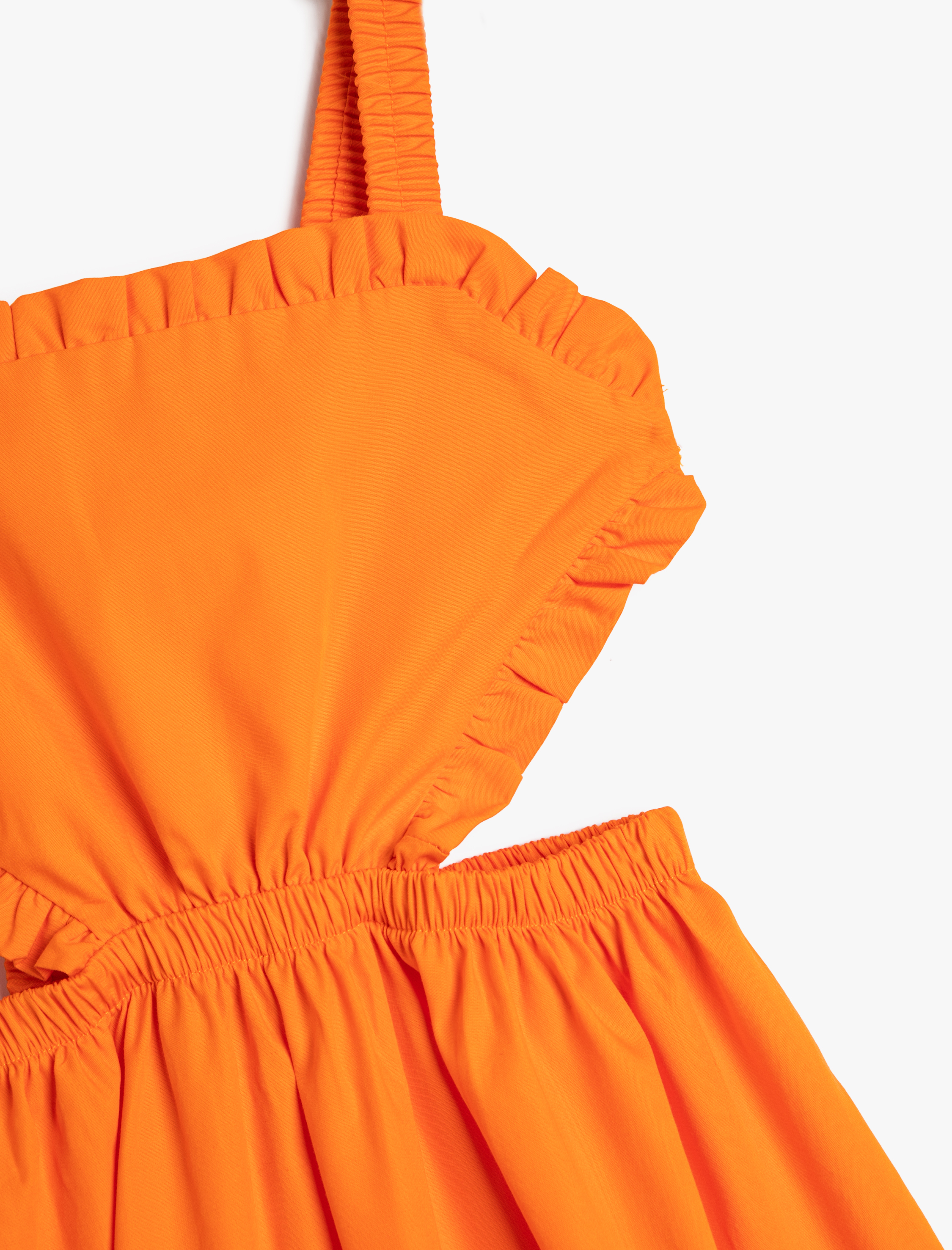  Kız Çocuk Elbise Midi Poplin Pencere Detaylı Askılı Fırfırlı Pamuklu