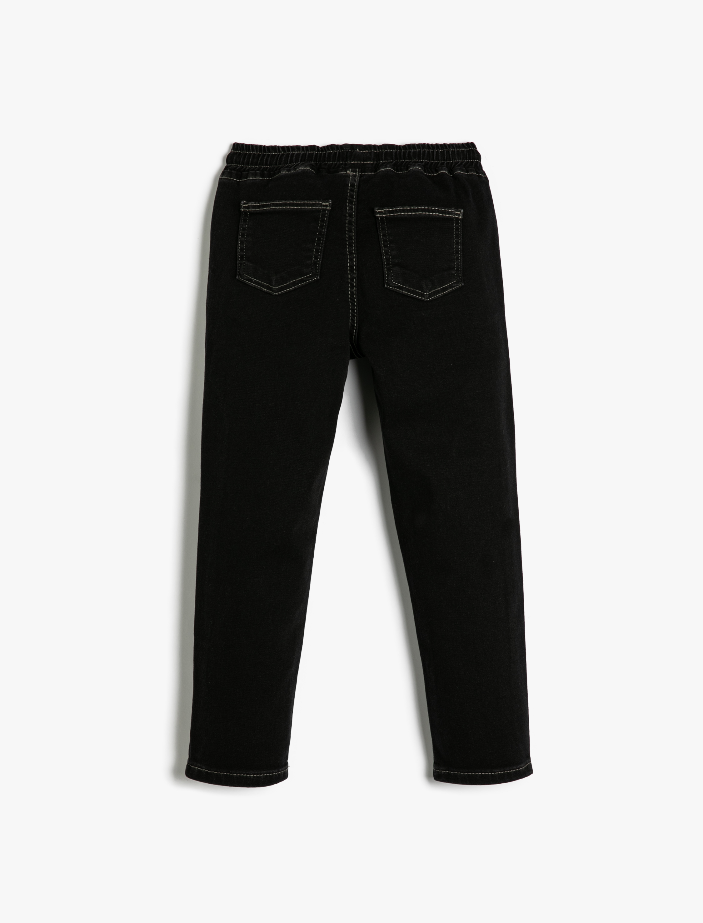  Erkek Çocuk Kot Pantolon Beli Bağlamalı Cepli Pamuklu - Regular Jean Beli Ayarlanabilir Lastikli