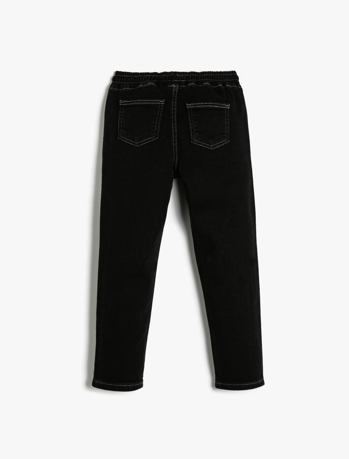 Erkek Çocuk Kot Pantolon Beli Bağlamalı Cepli Pamuklu - Regular Jean Beli Ayarlanabilir Lastikli