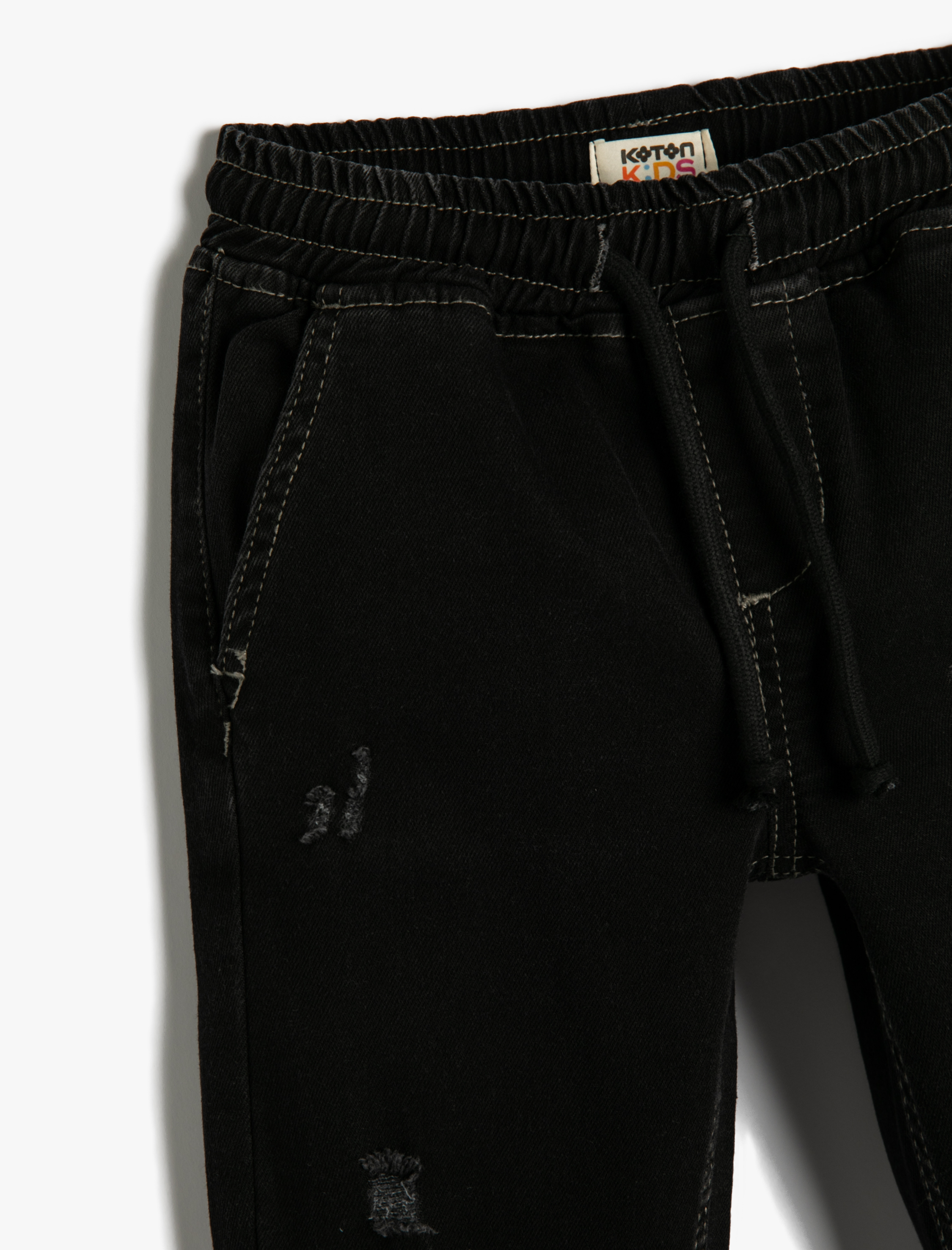  Erkek Çocuk Kot Pantolon Beli Bağlamalı Cepli Pamuklu - Regular Jean Beli Ayarlanabilir Lastikli