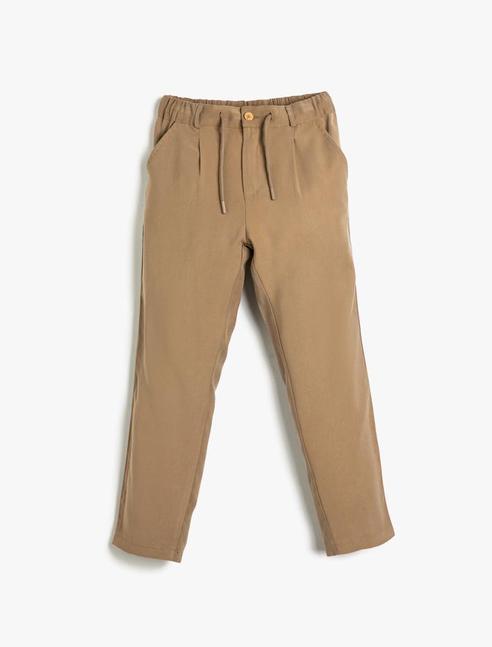 Erkek Çocuk Pantolon Beli Bağlamalı ve Lastikli Cepli Dar Paça