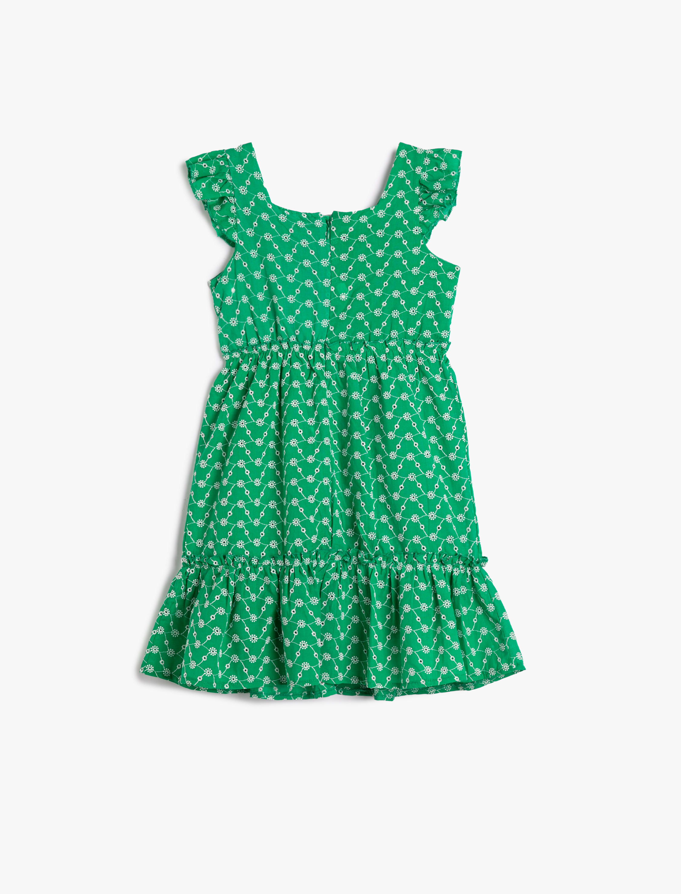  Kız Çocuk Midi Elbise Fırfırlı Kolsuz Kare Yaka