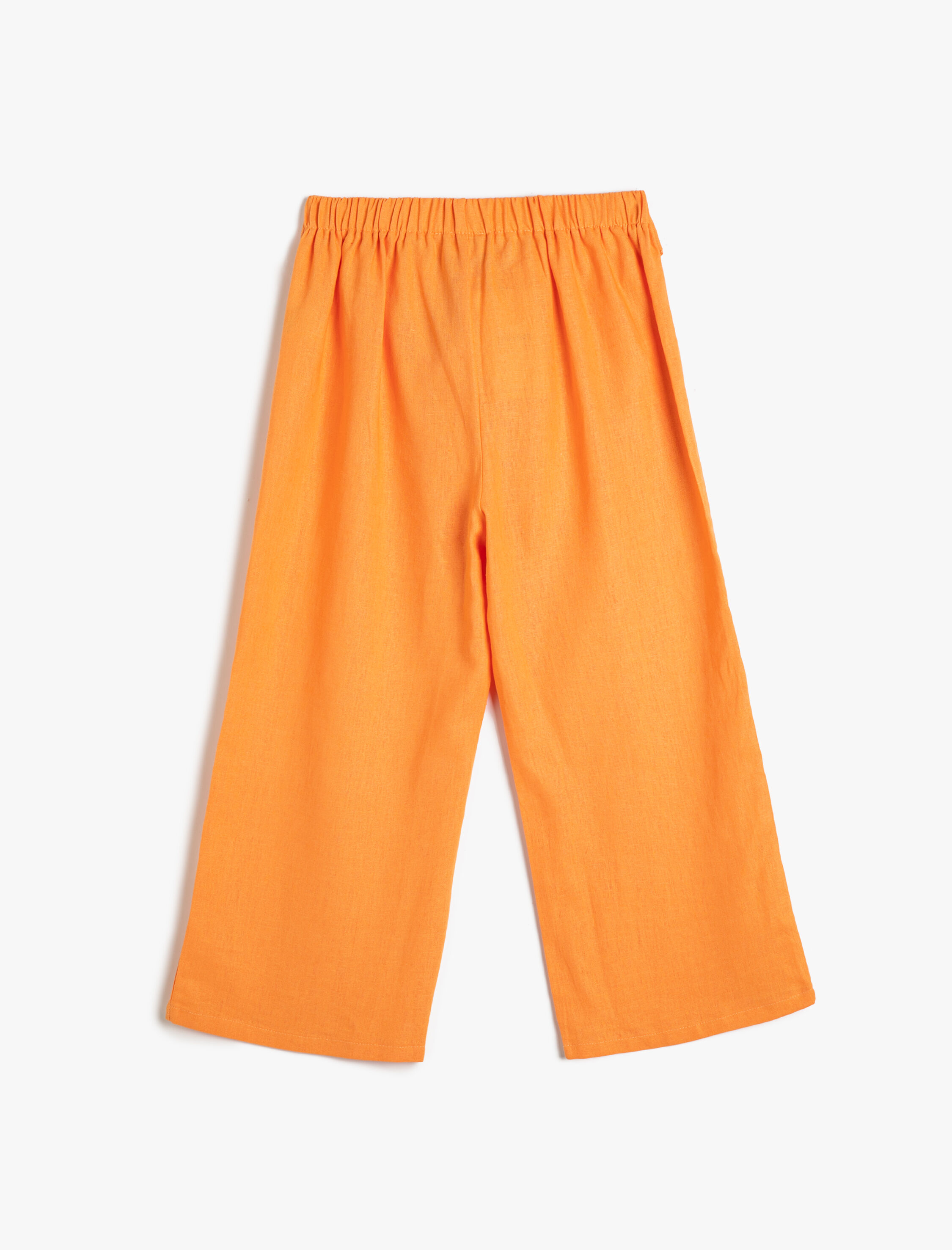  Kız Çocuk Keten Pantolon Bol Paça Kemer Detaylı Beli Lastikli