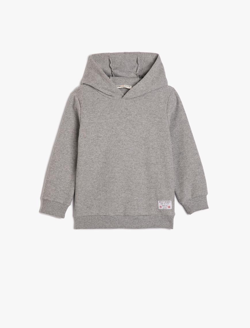  Erkek Çocuk Basic Kapşonlu Sweatshirt Yumuşak Dokulu Etiket Detaylı