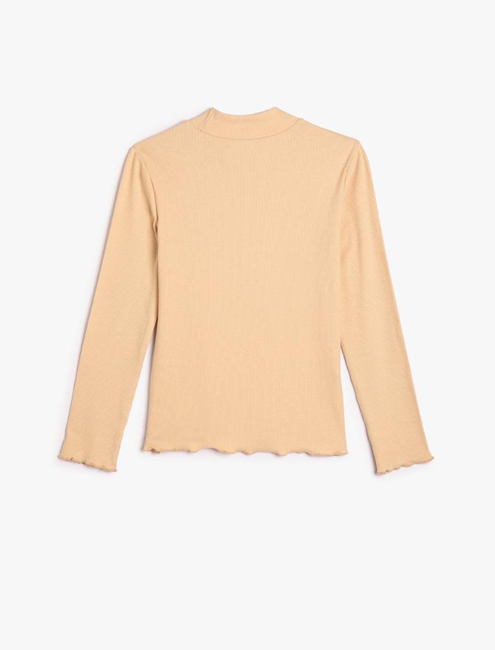 Kız Çocuk Basic Boğazlı Tişört Slim Uzun Kollu Ribanalı Pamuklu