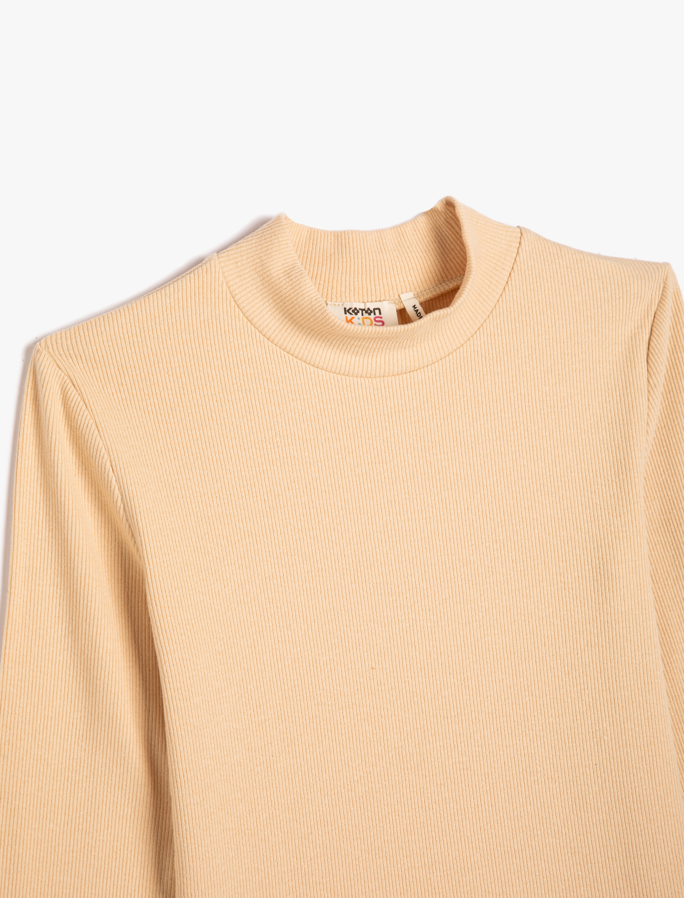  Kız Çocuk Basic Boğazlı Tişört Slim Uzun Kollu Ribanalı Pamuklu