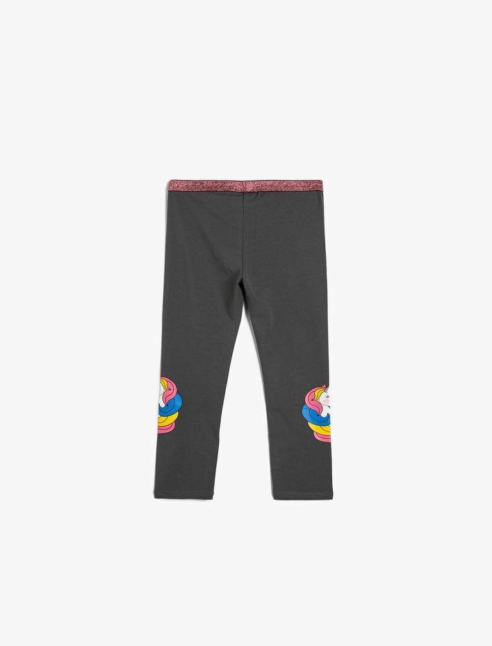 Kız Çocuk Unicorn Tayt Beli Lastikli Parıltılı Pamuklu