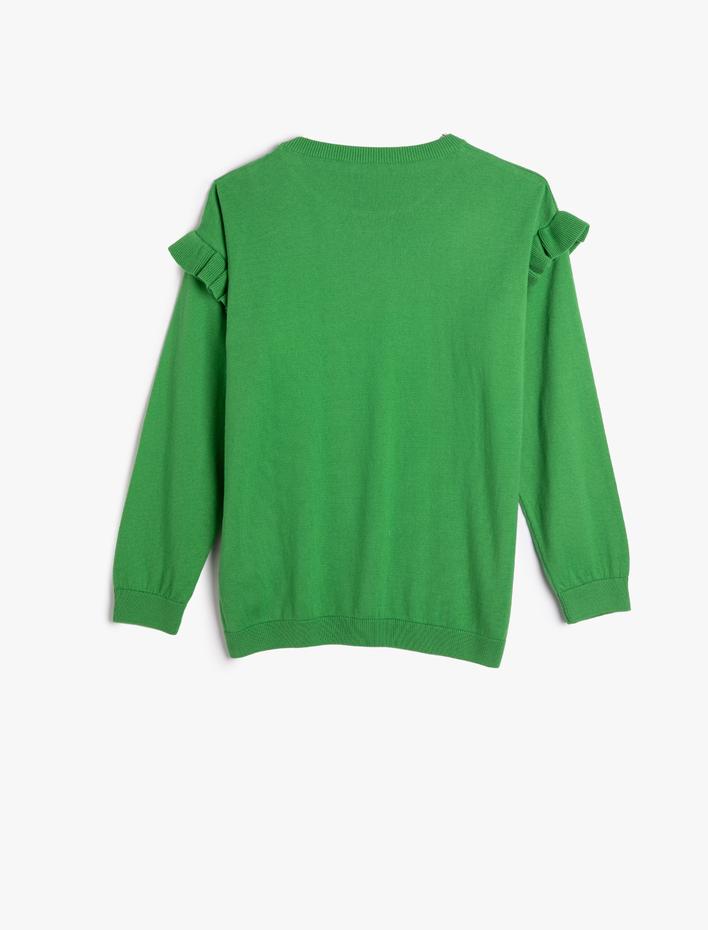 Kız Çocuk Basic Sweatshirt Fırfır Detaylı Bisiklet Yaka Uzun Kollu