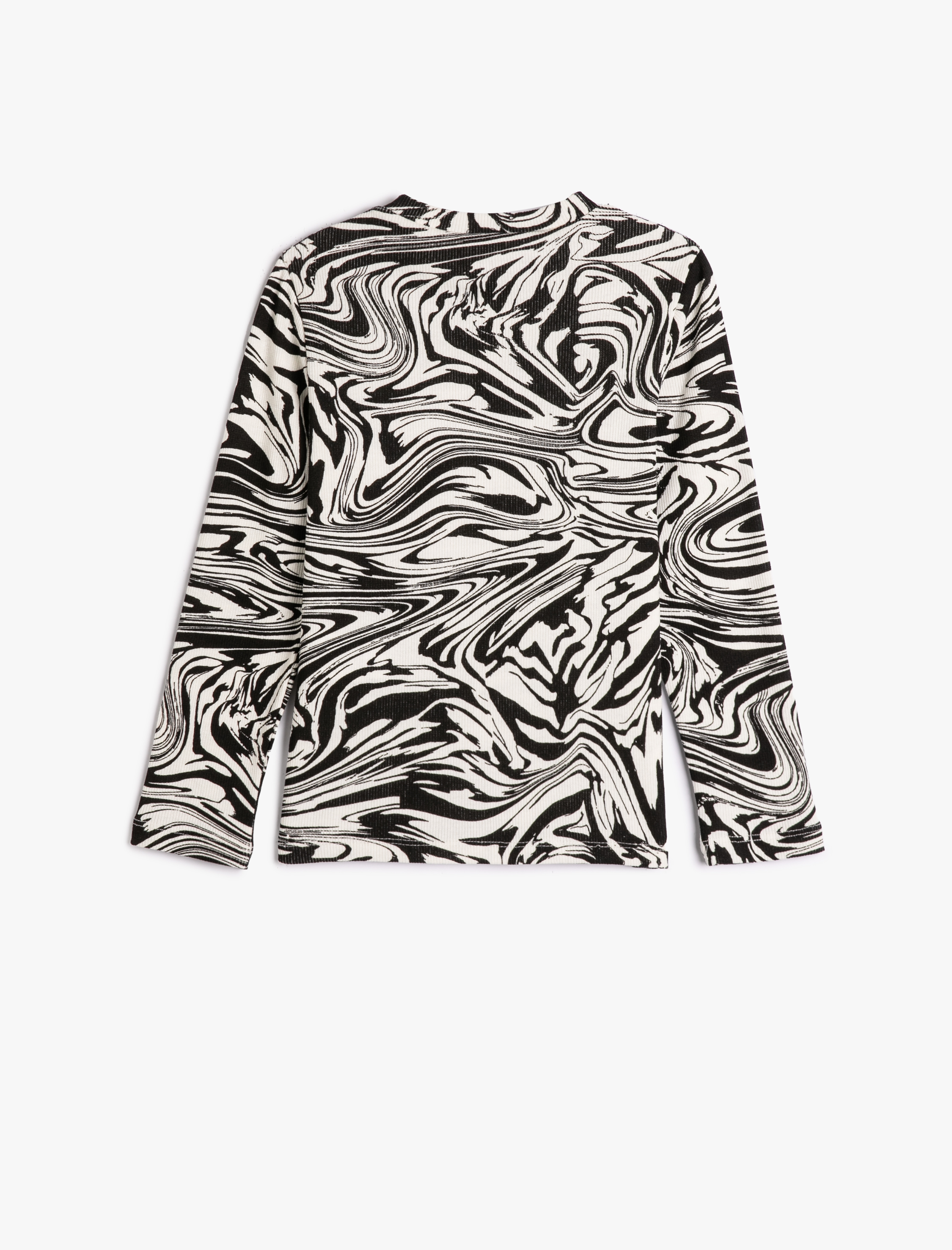  Kız Çocuk Tişört Soyut Desenli Uzun Kollu Bisiklet Yaka