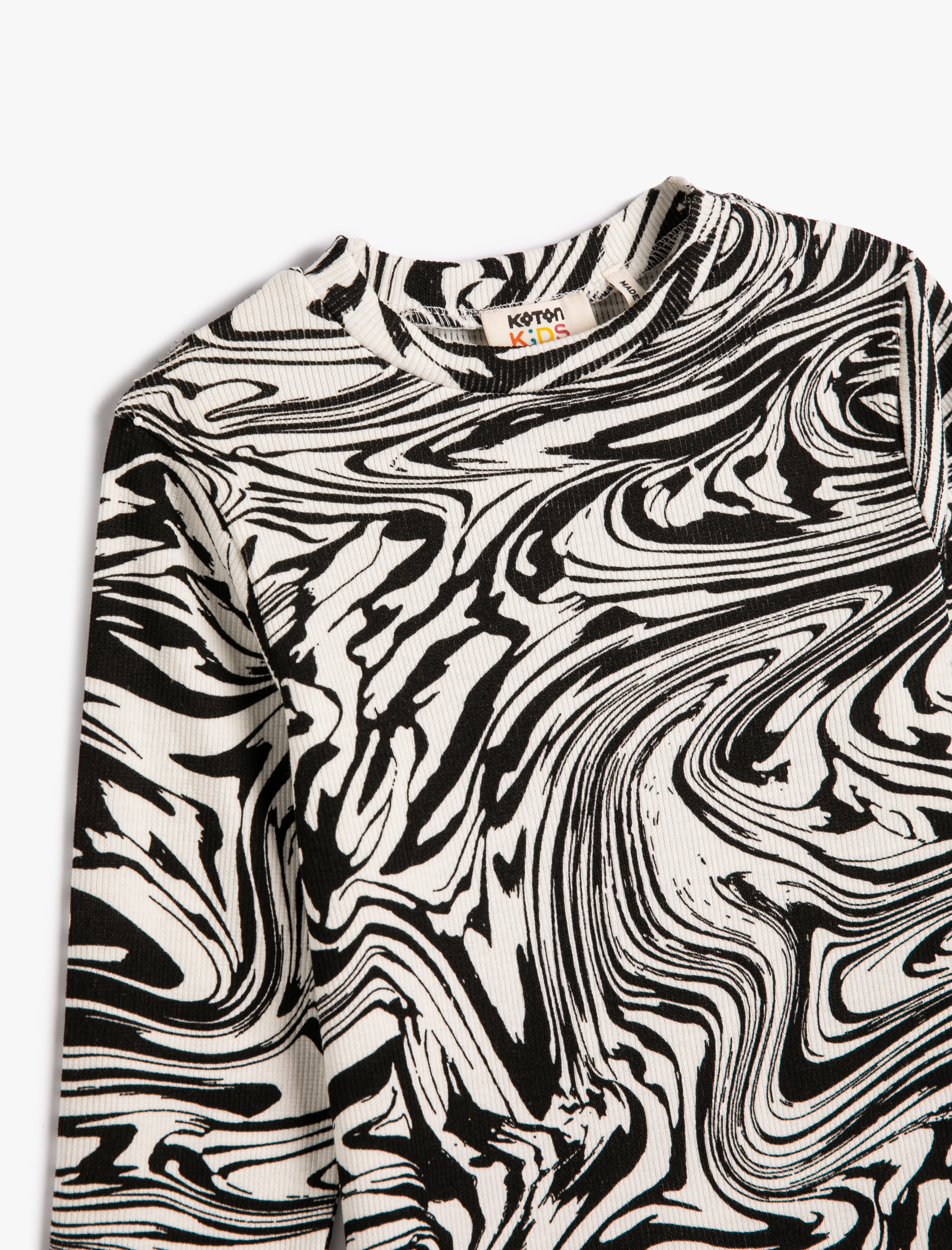  Kız Çocuk Tişört Soyut Desenli Uzun Kollu Bisiklet Yaka