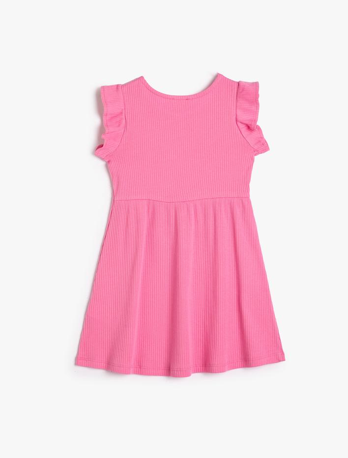 Kız Çocuk Elbise Mini Boy Basic Kolsuz Fırfırlı Yuvarlak Yaka Ribanalı Pamuklu